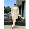 Qupra Omuzları İşlemeli Kemerli Tunik Pantolon Takım QAY62119