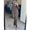 Tığ Triko  Asimetrik Model Kristal Düğme Detaylı Pantolonlu Takım TKM5132