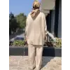 Tığ Triko Yarım Patlı Apoletli Tunik Pantolon Takım TKM3023