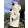 WOM BTQ Fermuarlı Kapüşonlu Kürk Kaban