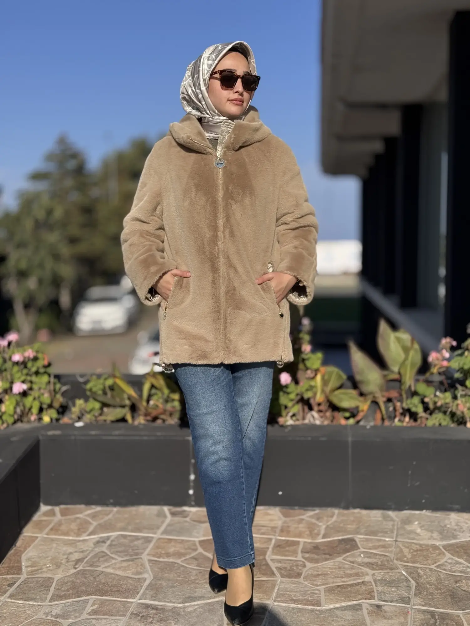 WOM BTQ Fermuarlı Kapüşonlu Kürk Kaban