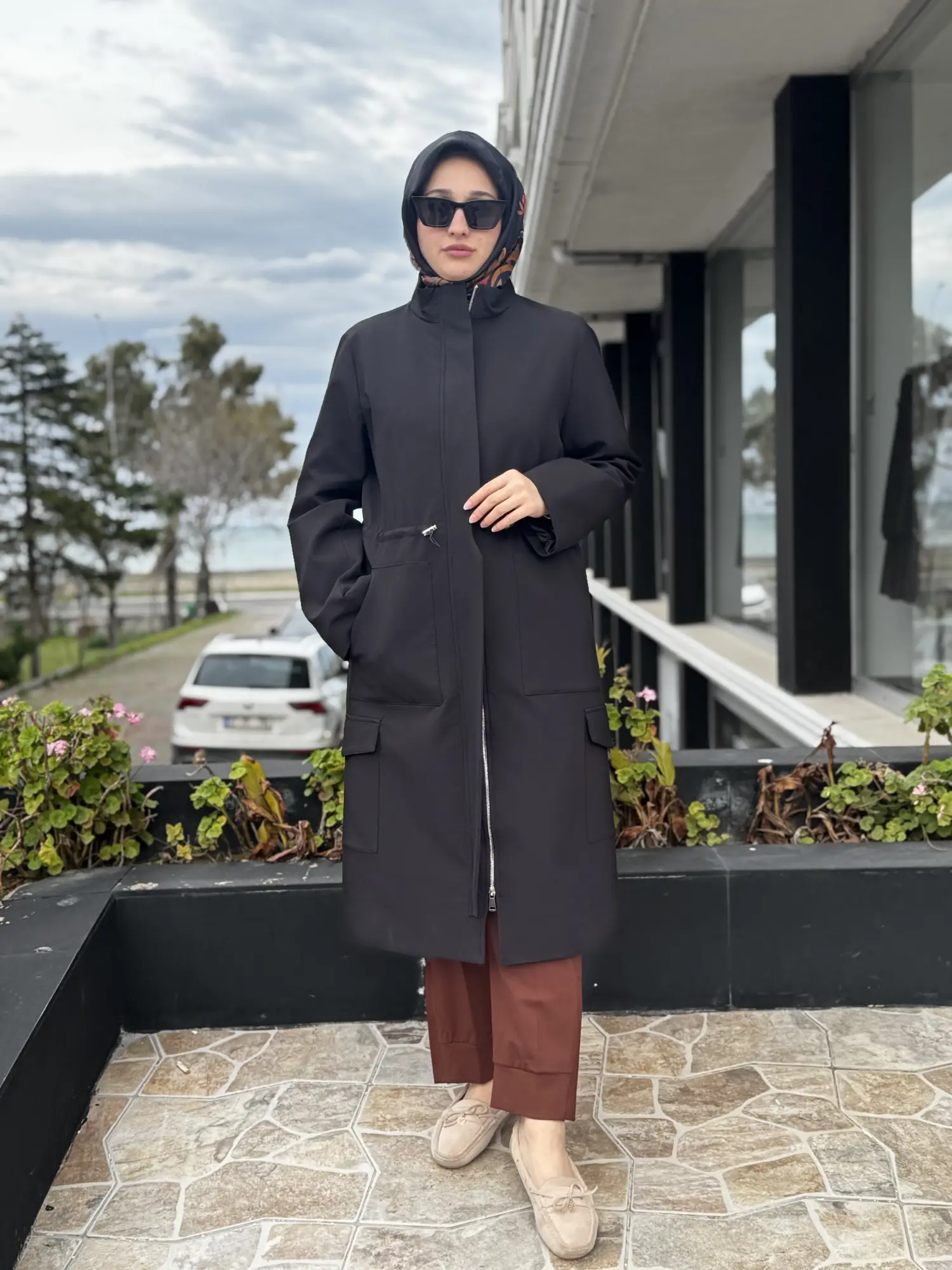 Kahma Cep Detaylı Belden Büzgülü Kap