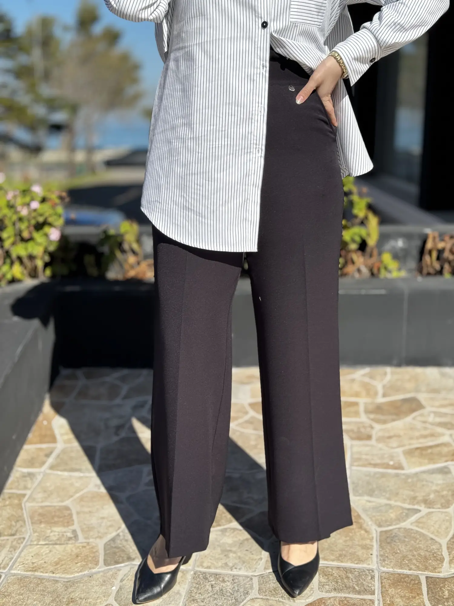 Kayra Yüksek Bel Geniş Paça Cepli Pantolon