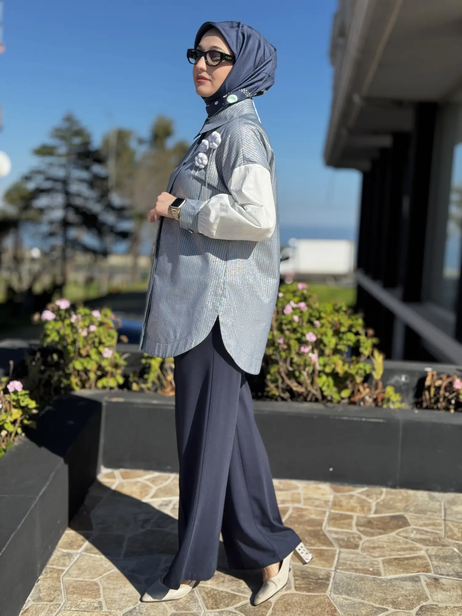 YEŞİL Sim Detaylı Çizgili Gömlek