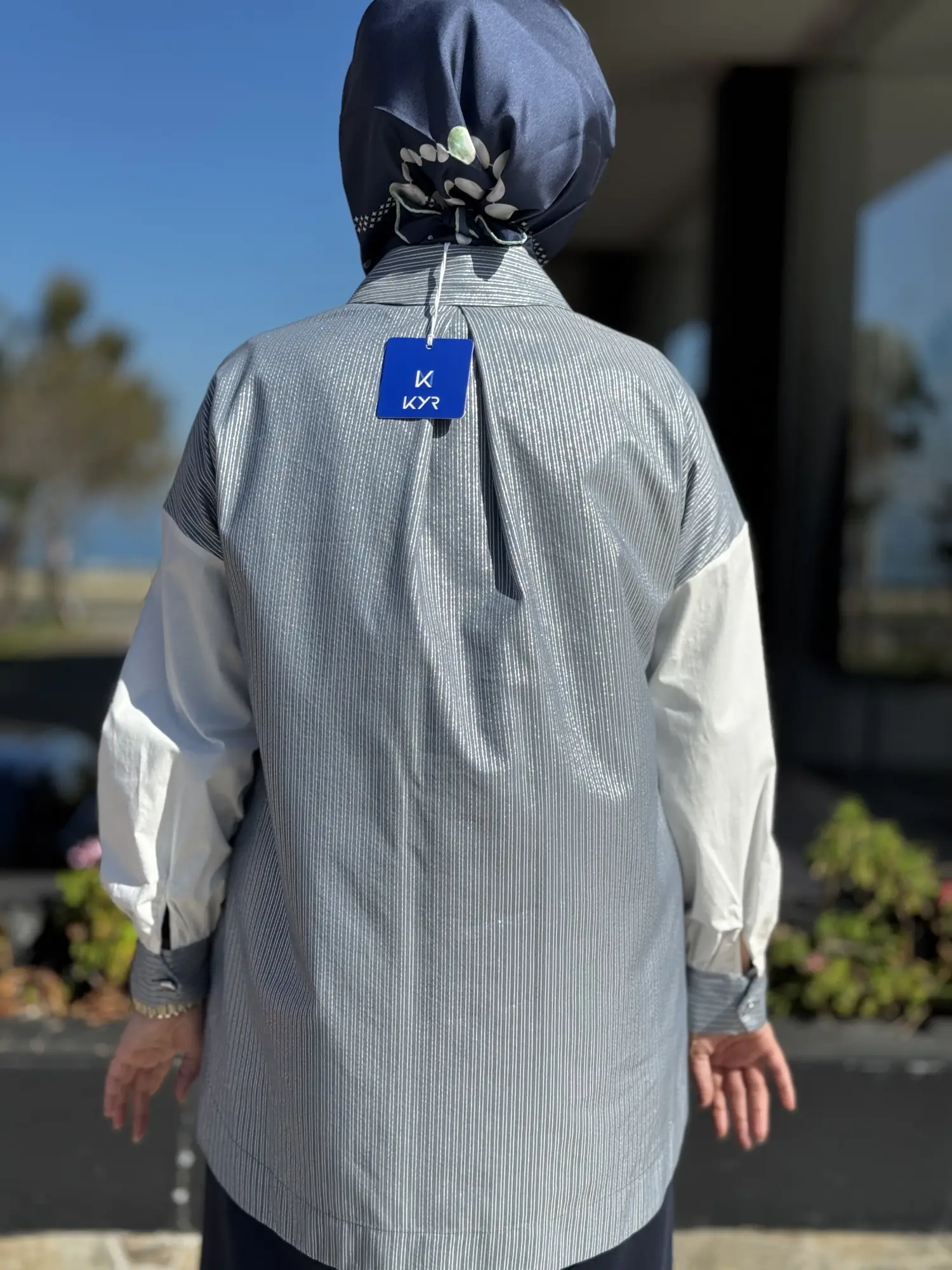 YEŞİL Sim Detaylı Çizgili Gömlek