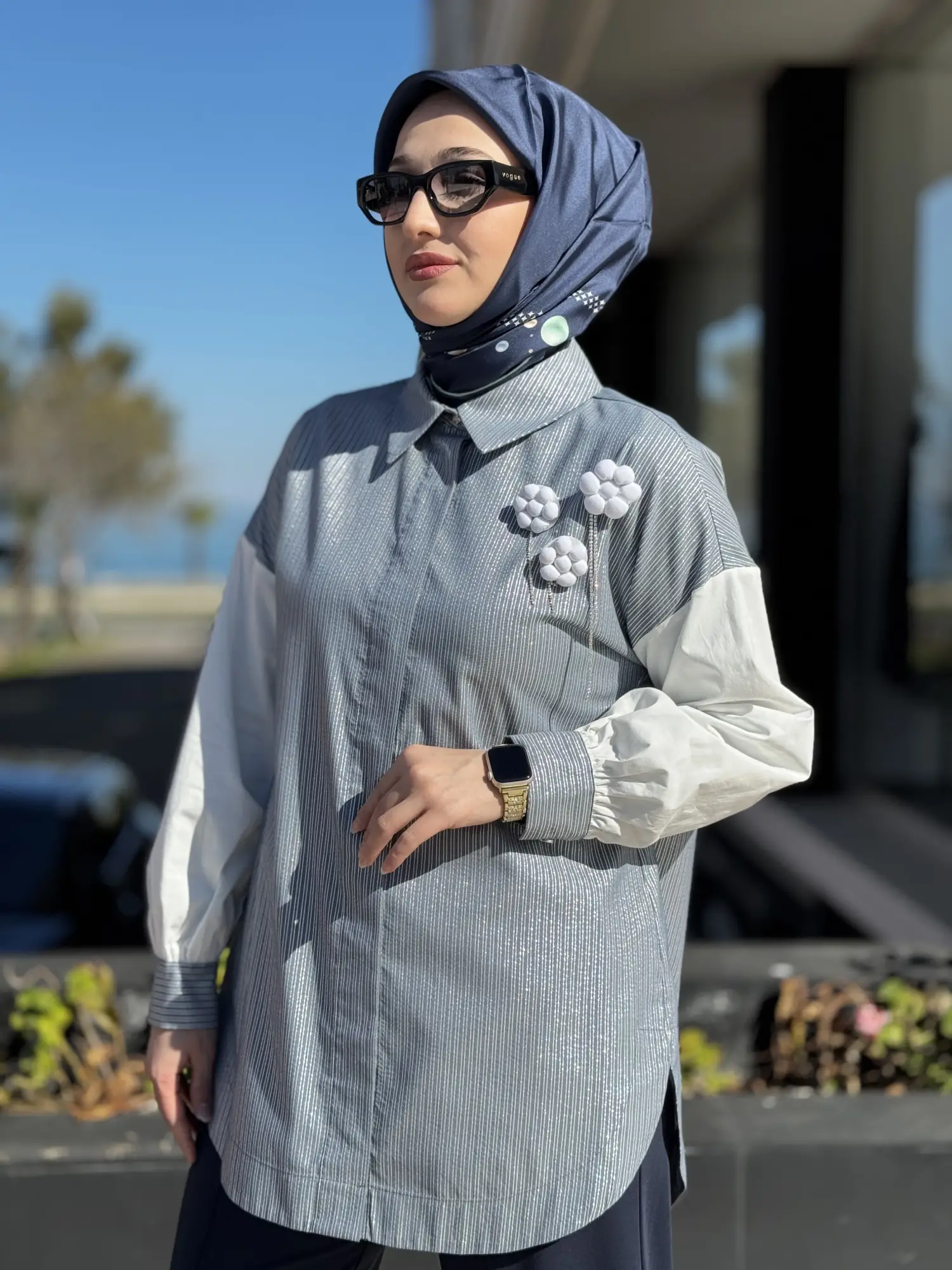 YEŞİL Sim Detaylı Çizgili Gömlek