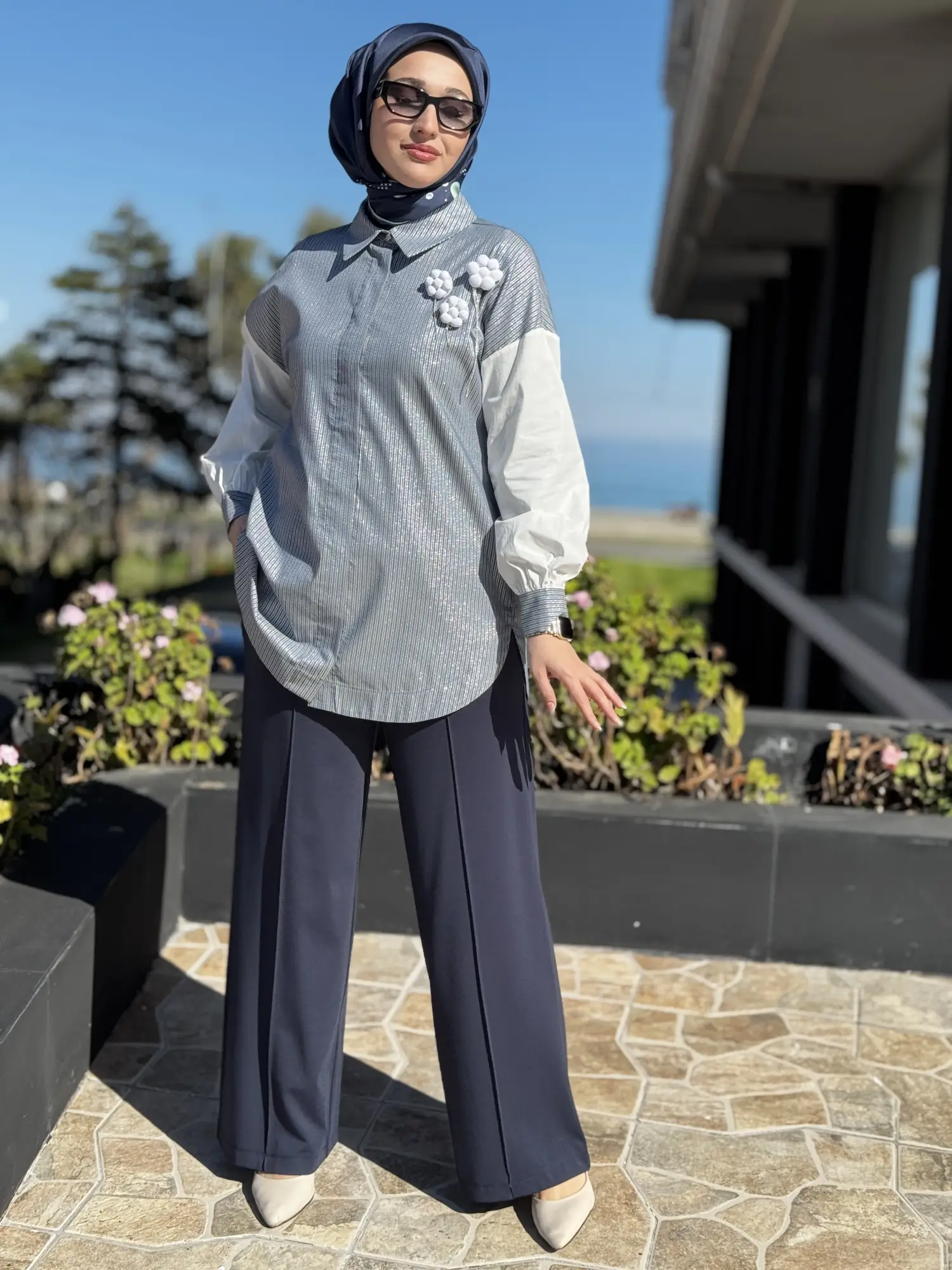 YEŞİL Sim Detaylı Çizgili Gömlek