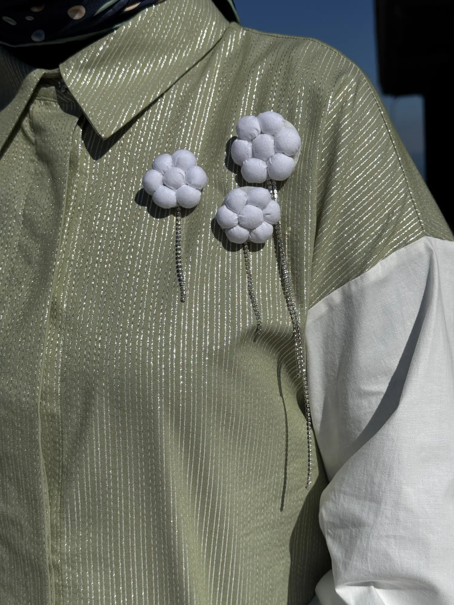 YEŞİL Sim Detaylı Çizgili Gömlek