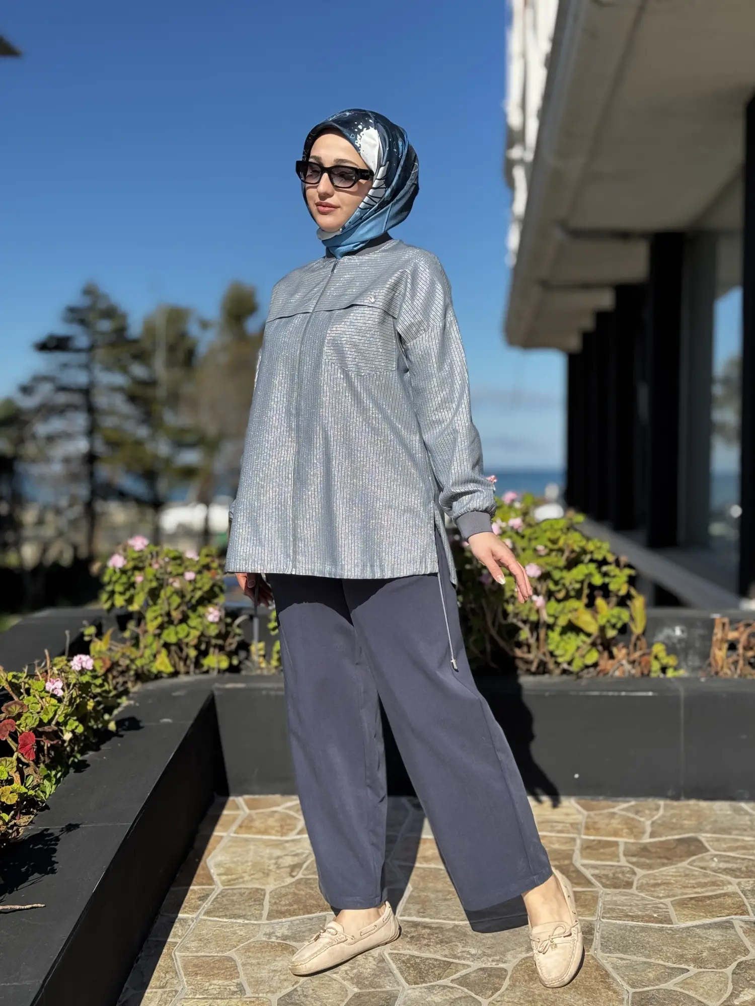 Kayra Sim Ve Çizgi Detaylı Fermuarlı Ceket