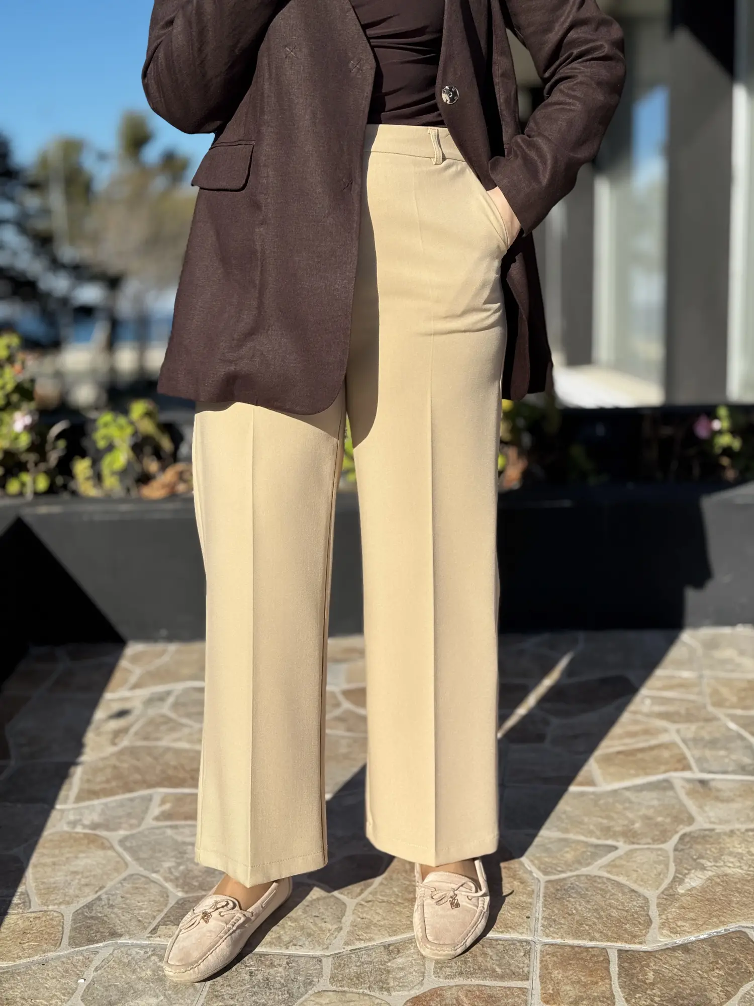 Kayra Yüksek Bel Kemerli Boru Paça Pantolon