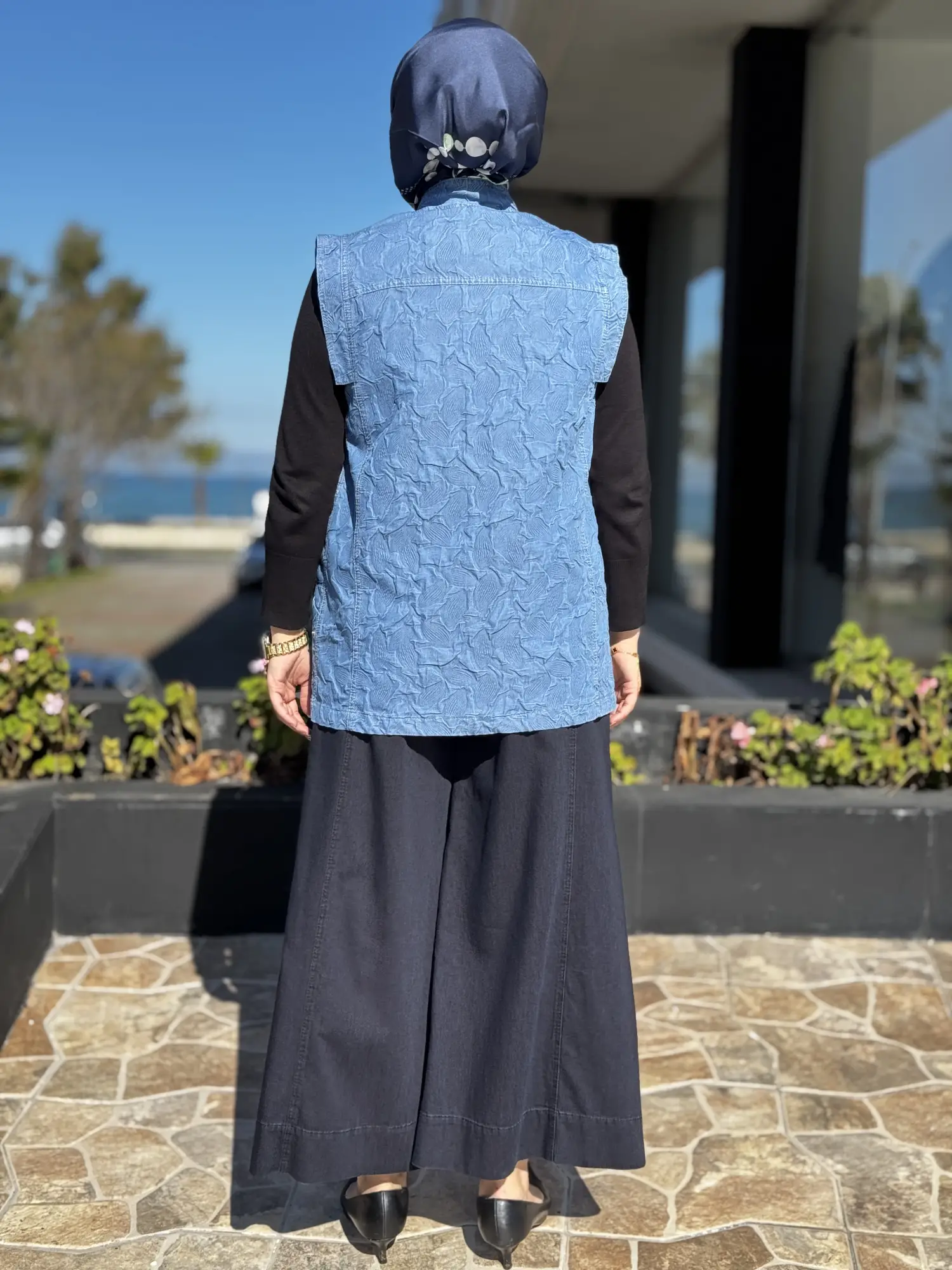 Kayra Taşlı Kabartmalı Denim Yelek KA20001