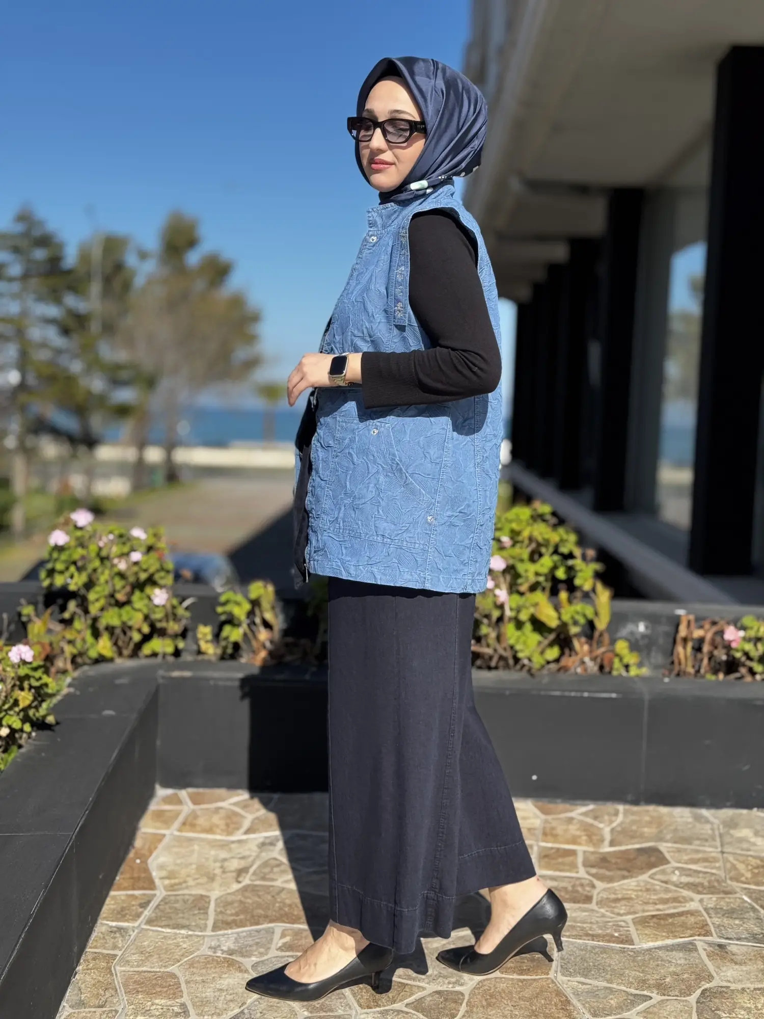 Kayra Taşlı Kabartmalı Denim Yelek KA20001