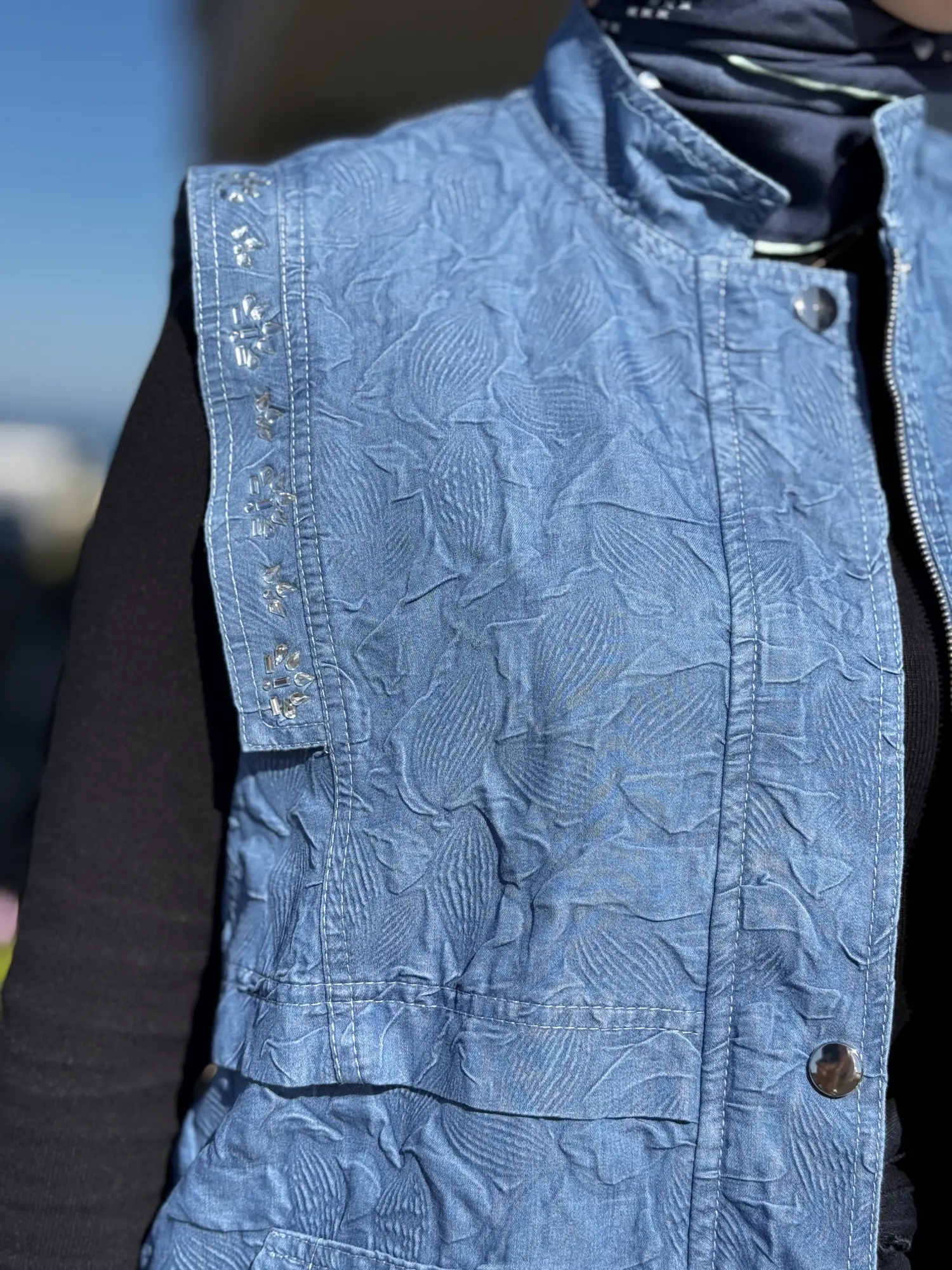 Kayra Taşlı Kabartmalı Denim Yelek KA20001