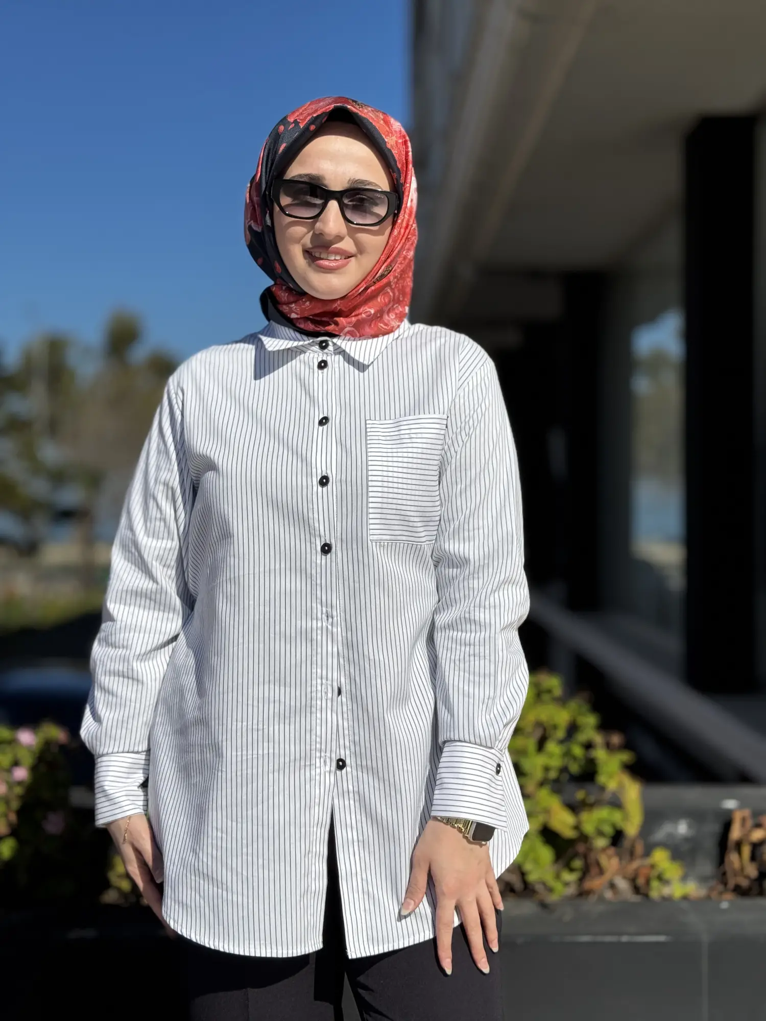 Kayra Kontrast Çizgili Poplin Gömlek