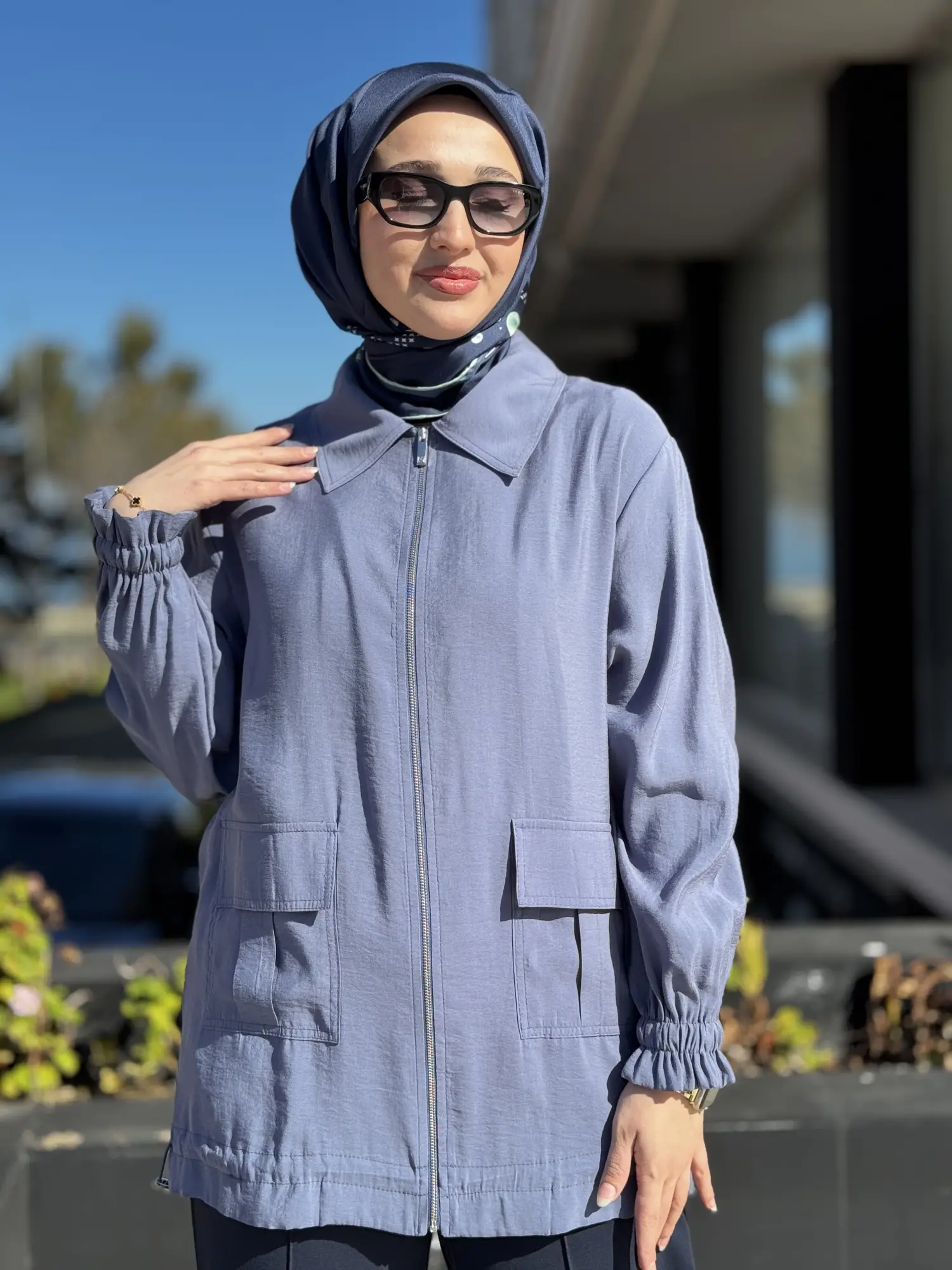 Kayra Kolları Büzgü Detaylı Cepli Modal Ceket