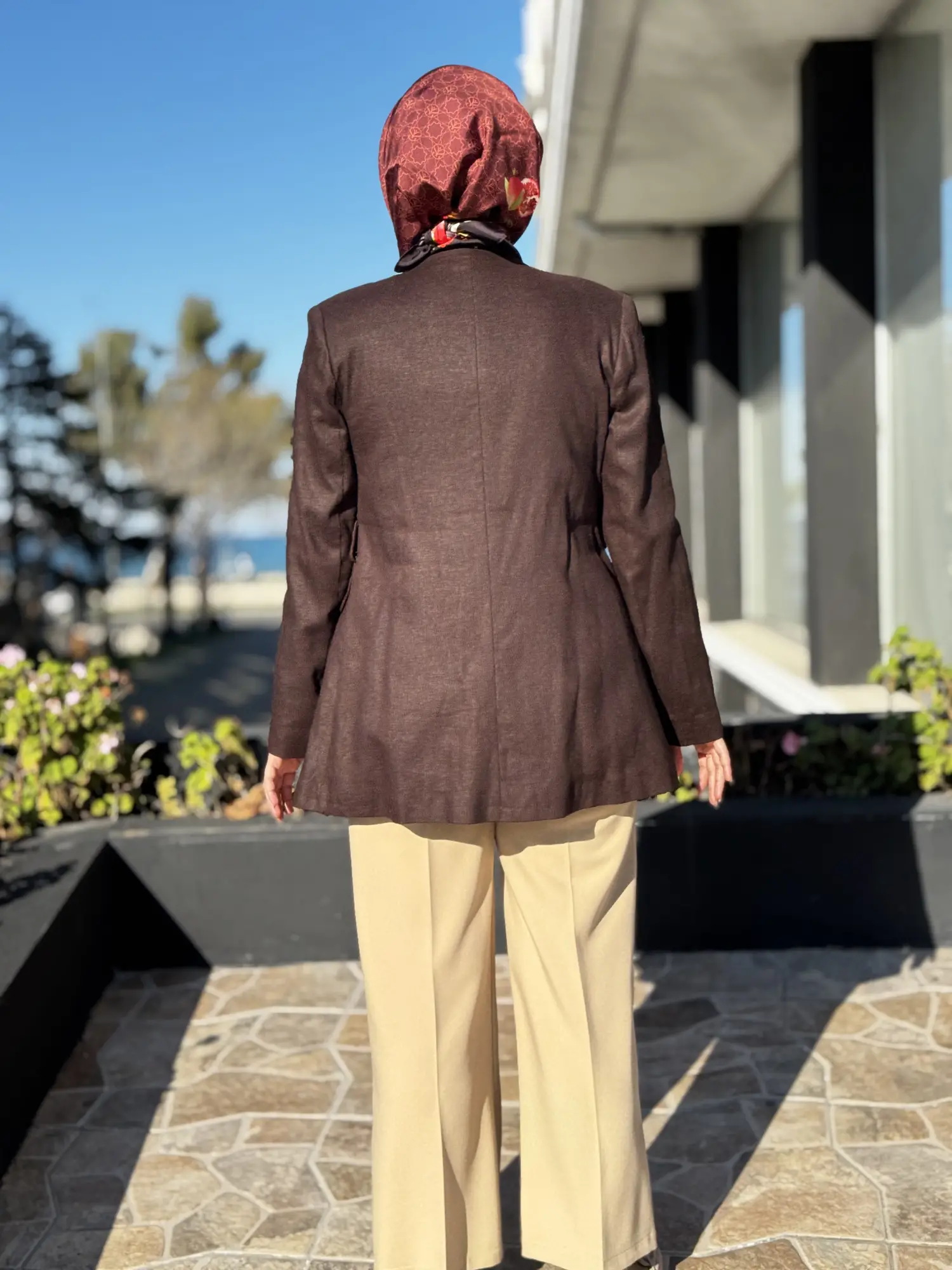 Kayra Kruvaze Yaka Cepli Kemerli Keten Ceket