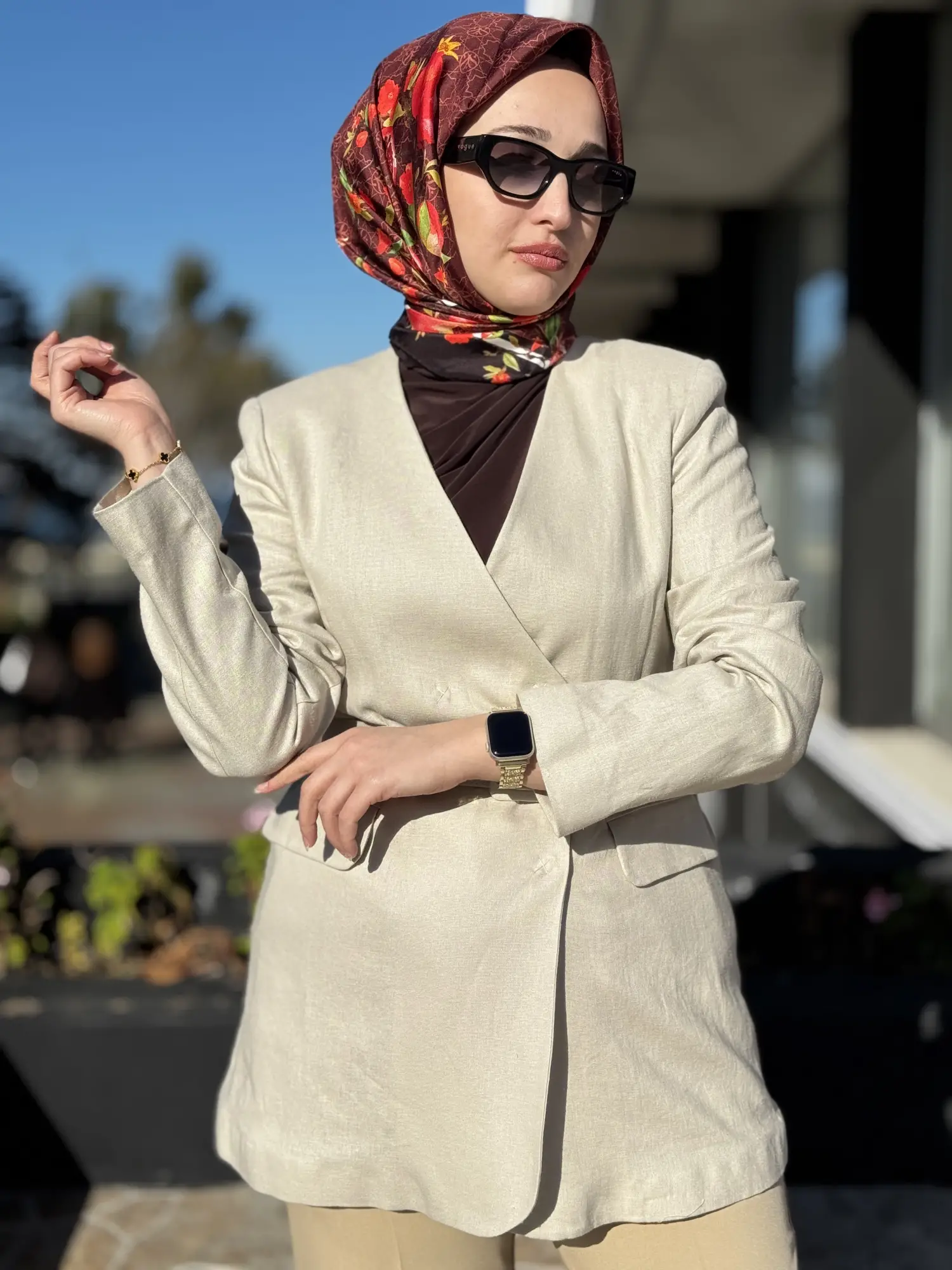 Kayra Kruvaze Yaka Cepli Kemerli Keten Ceket