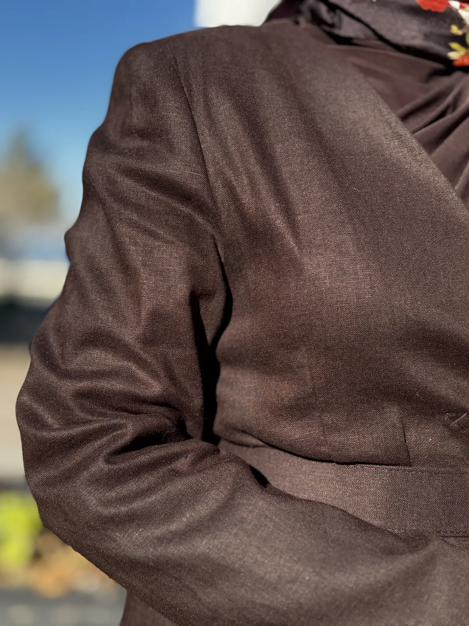 Kayra Kruvaze Yaka Cepli Kemerli Keten Ceket