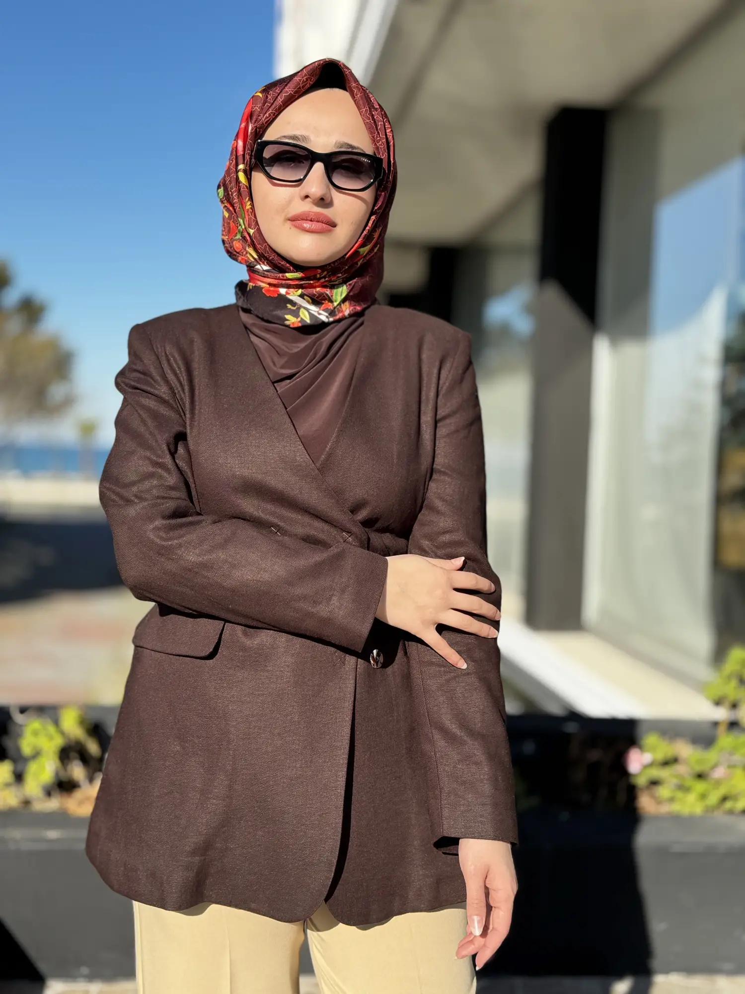 Kayra Kruvaze Yaka Cepli Kemerli Keten Ceket