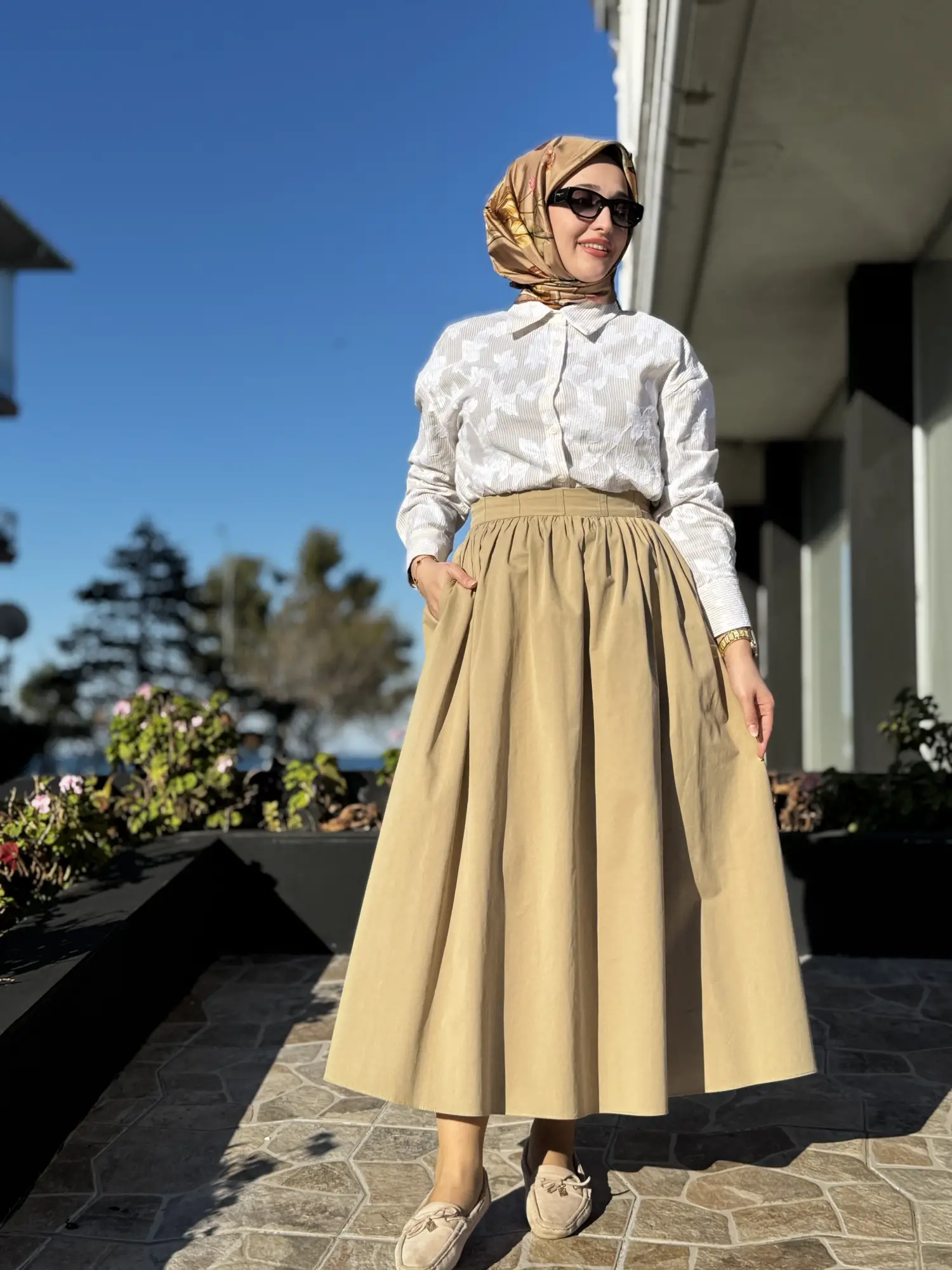 Kayra Cepli Büzgü Detaylı Poplin Etek