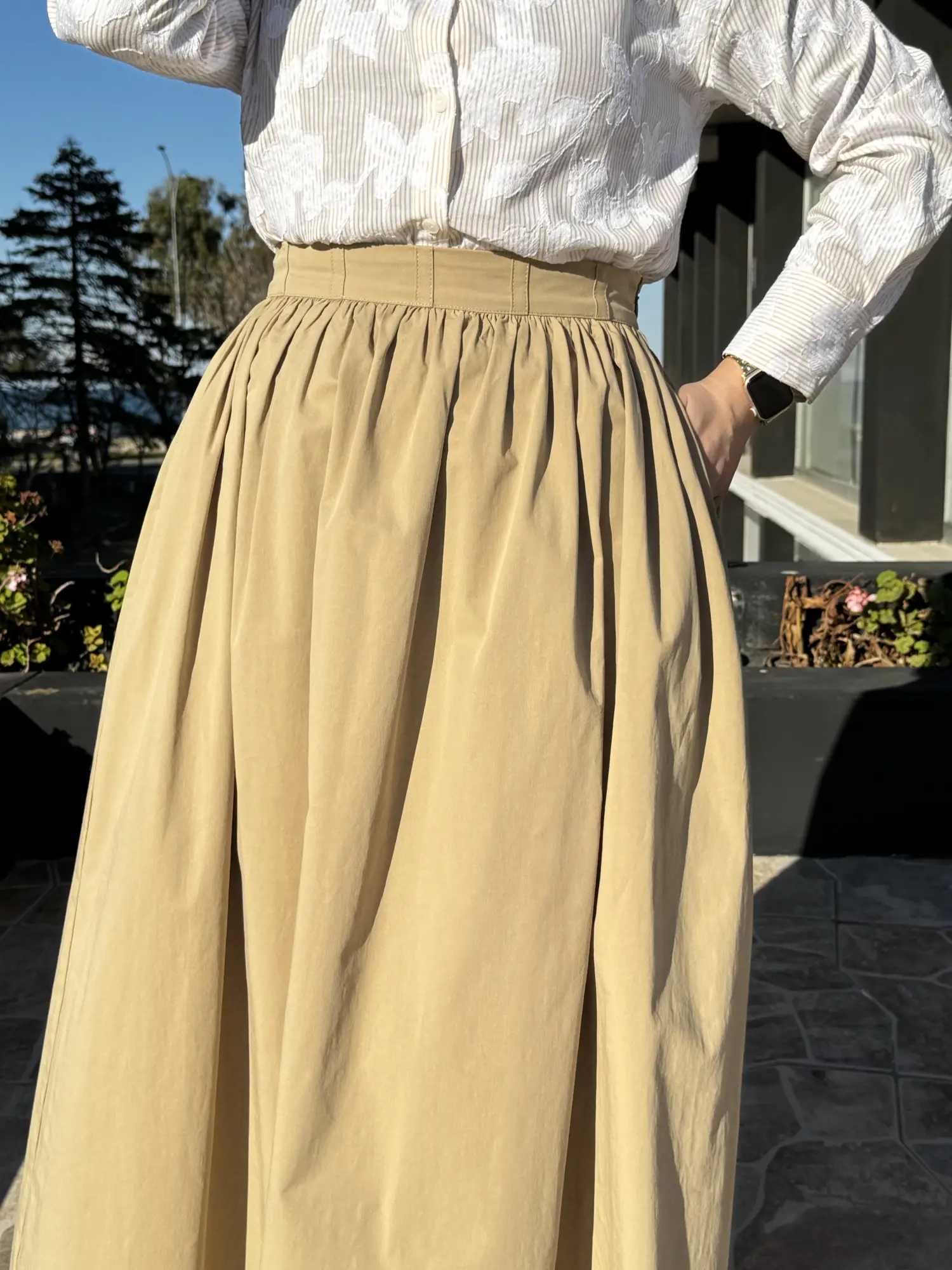 Kayra Cepli Büzgü Detaylı Poplin Etek