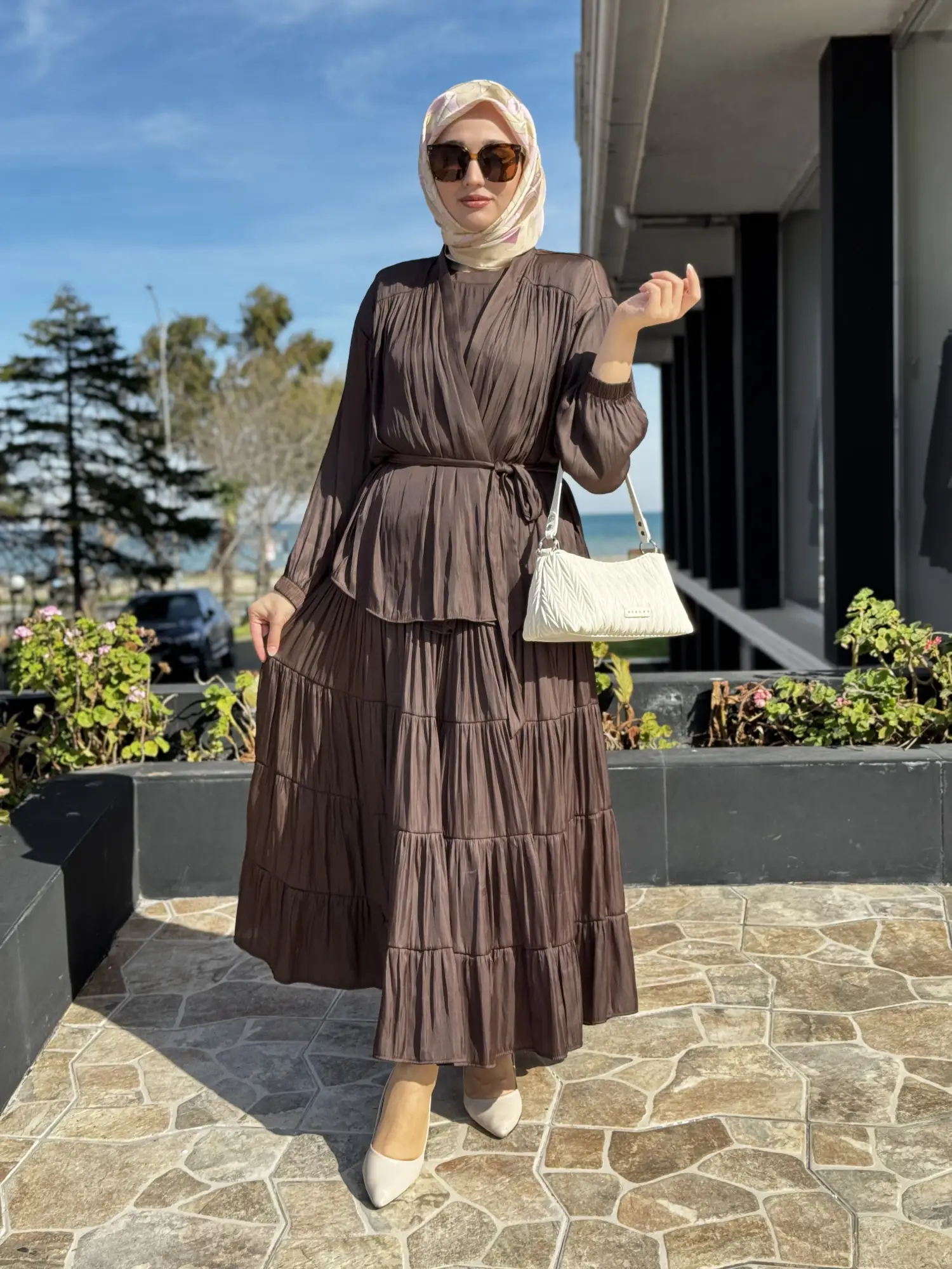 Almarwah Kraşlı Kolsuz Elbise Ceket Takım 202972