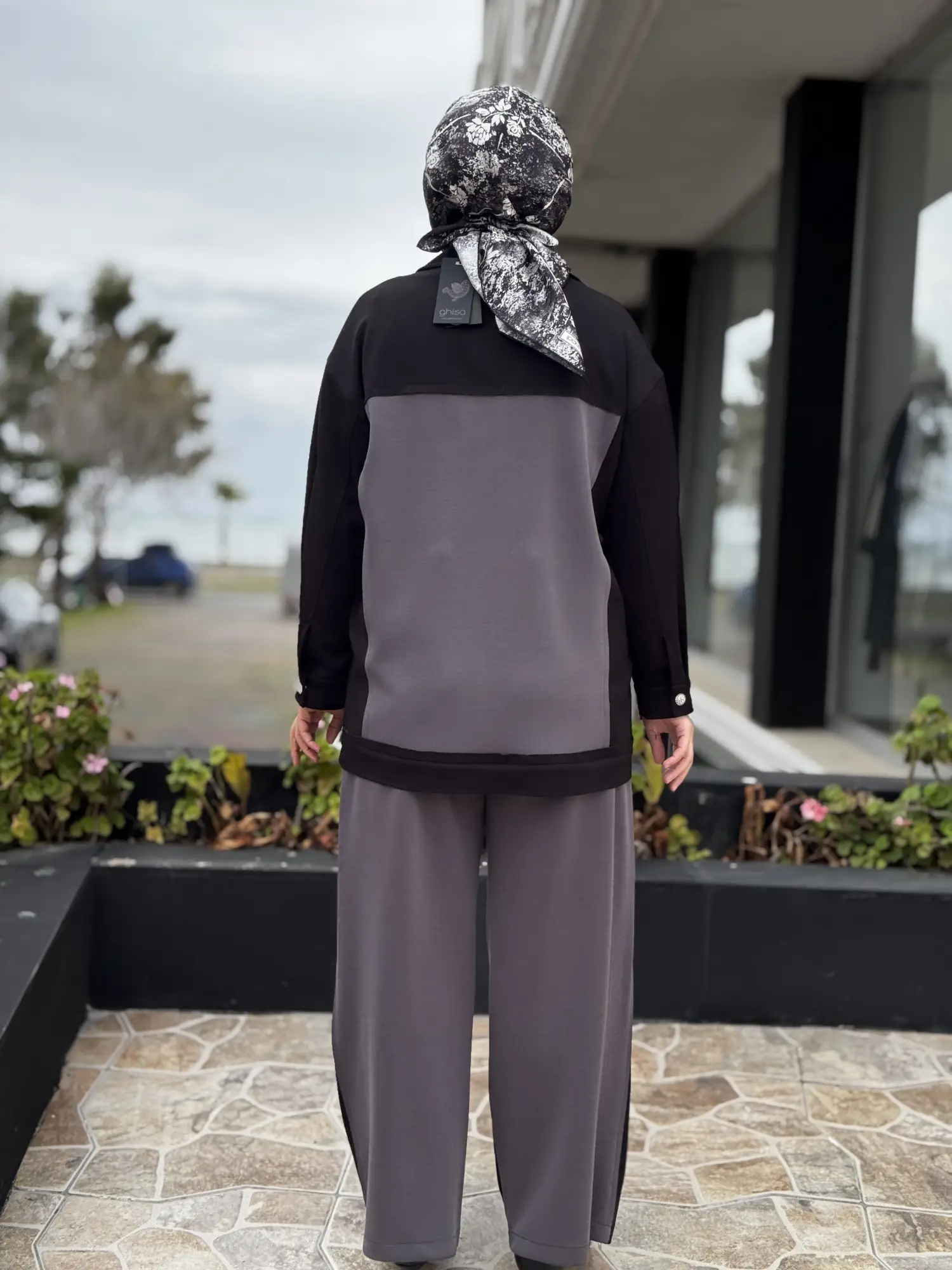 SİYAH G9159 Kristal Fiyonklu Kontrast Parça Detaylı Kap Pantolon Takım