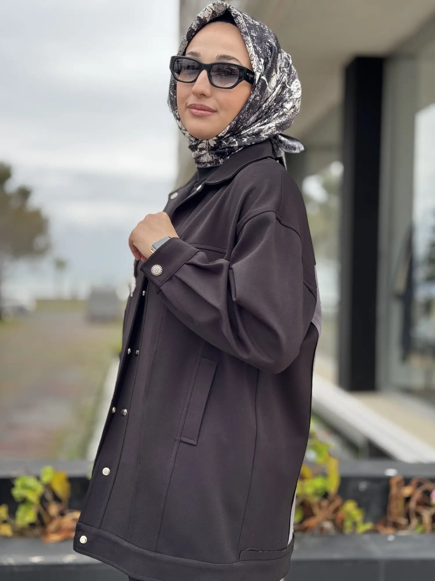 SİYAH G9159 Kristal Fiyonklu Kontrast Parça Detaylı Kap Pantolon Takım