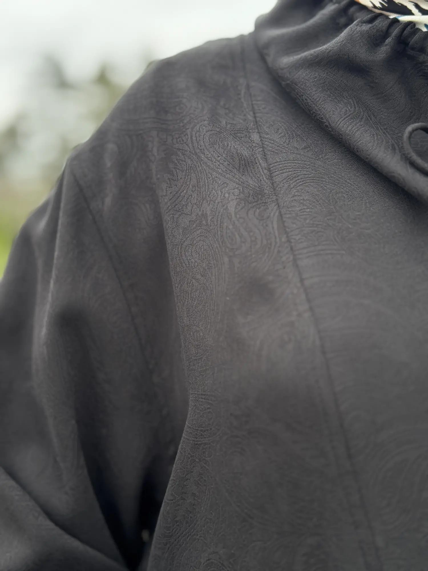 SİYAH G9183 Kendinden Desenli Yaka Büzdürmeli Kap Pantolon Takım