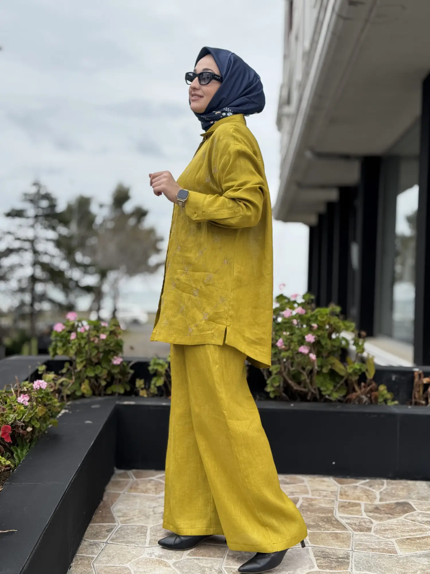 İNDİGO G9170 Taş Baskılı Keten Gömlek Pantolon Takım