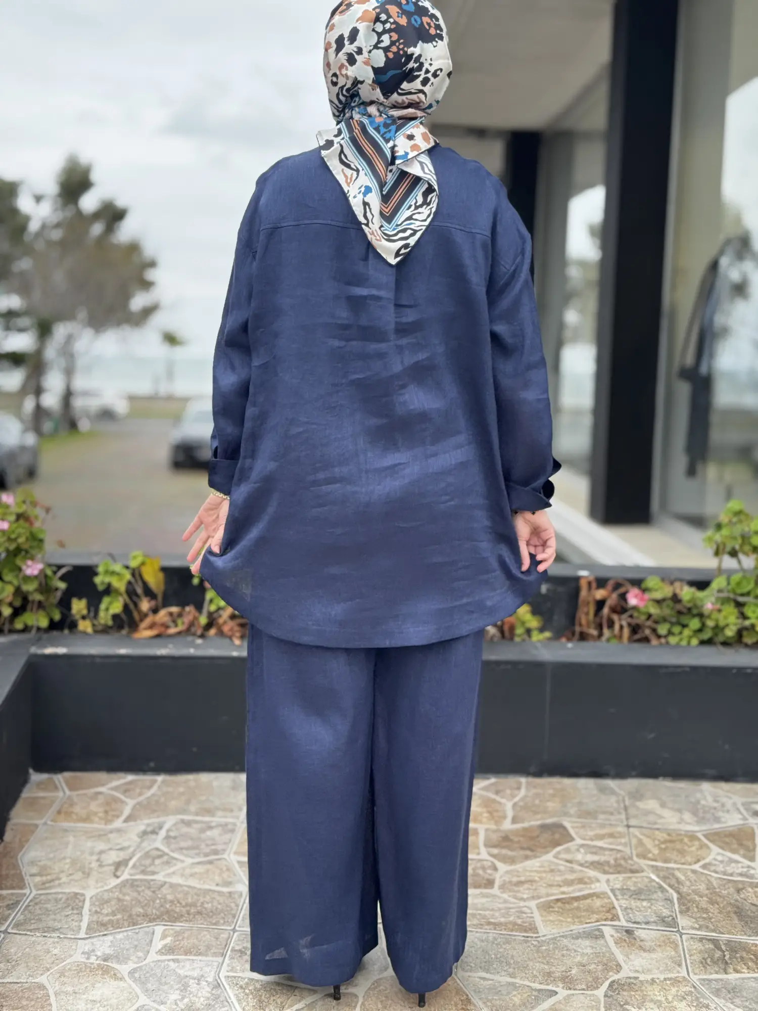 İNDİGO G9170 Taş Baskılı Keten Gömlek Pantolon Takım