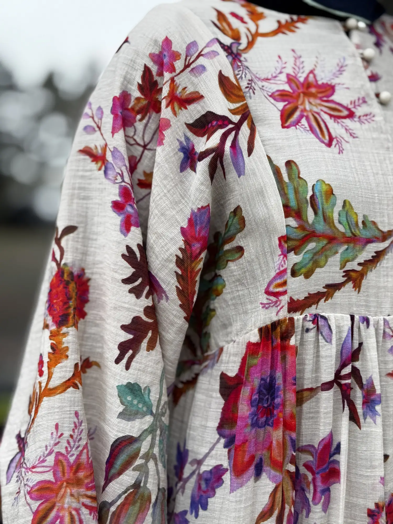 FUŞYA G4310 Botanik Desenli Britli Vual Elbise