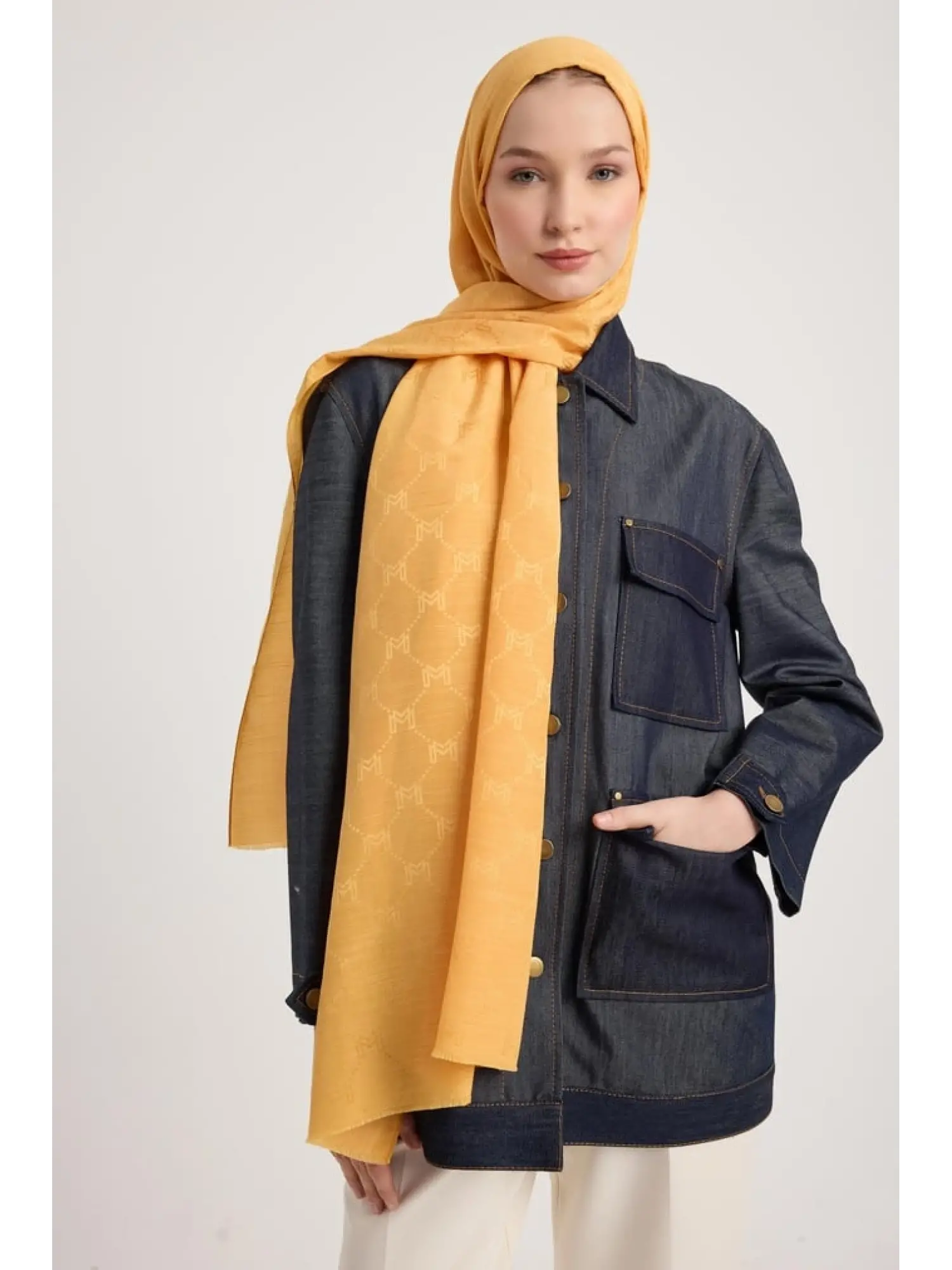 YEŞİL Maisa Neda Jakarlı Pamuk İpek Şal 70x190