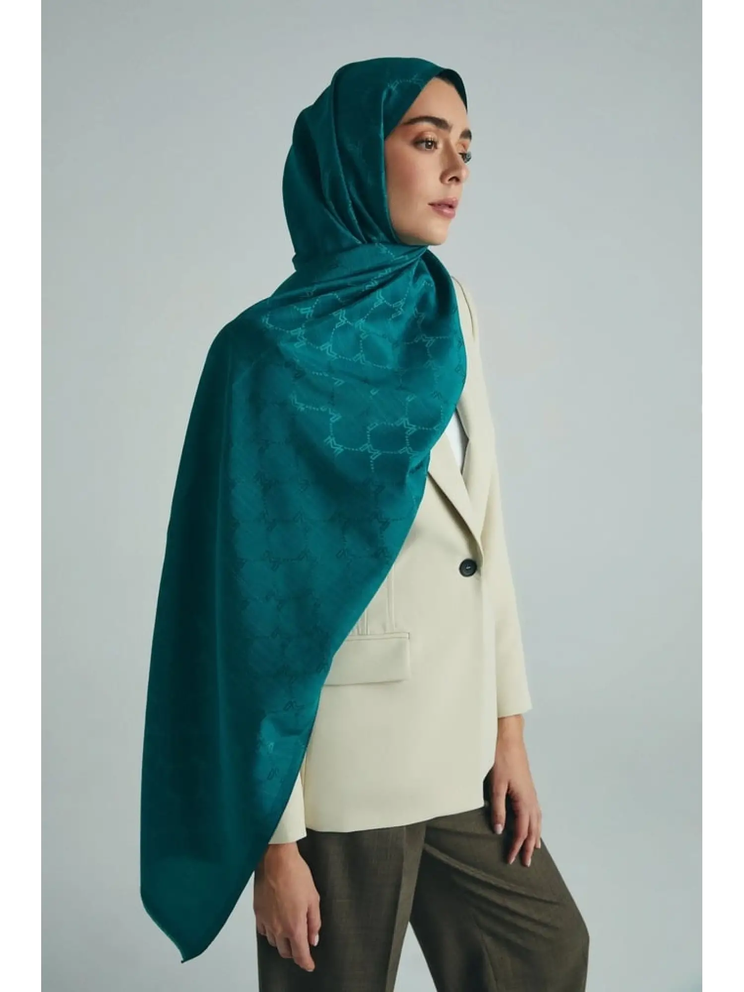 YEŞİL Maisa Neda Jakarlı Pamuk İpek Şal 70x190