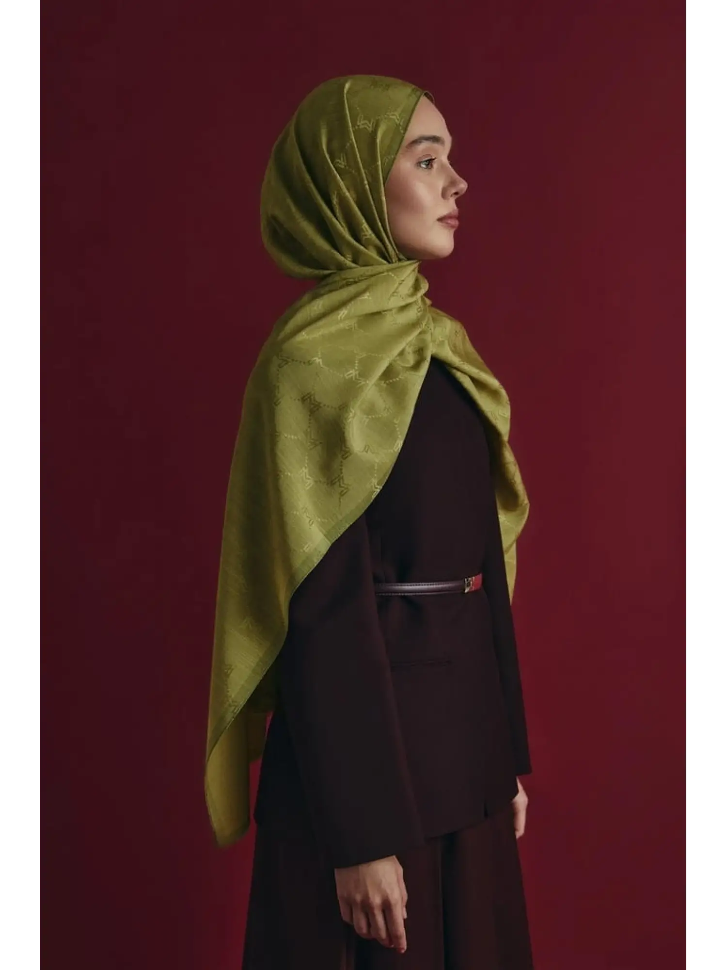 YEŞİL Maisa Neda Jakarlı Pamuk İpek Şal 70x190