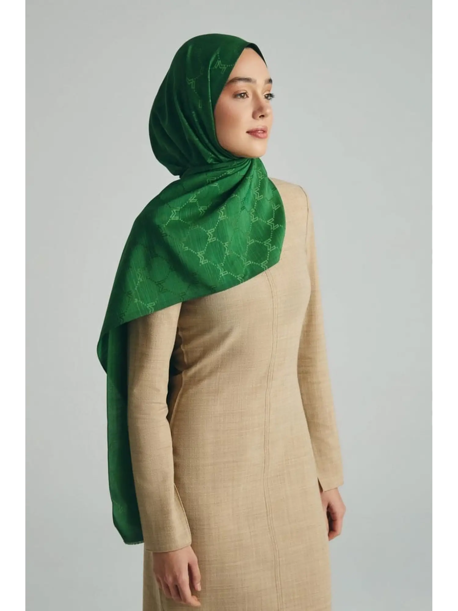 YEŞİL Maisa Neda Jakarlı Pamuk İpek Şal 70x190