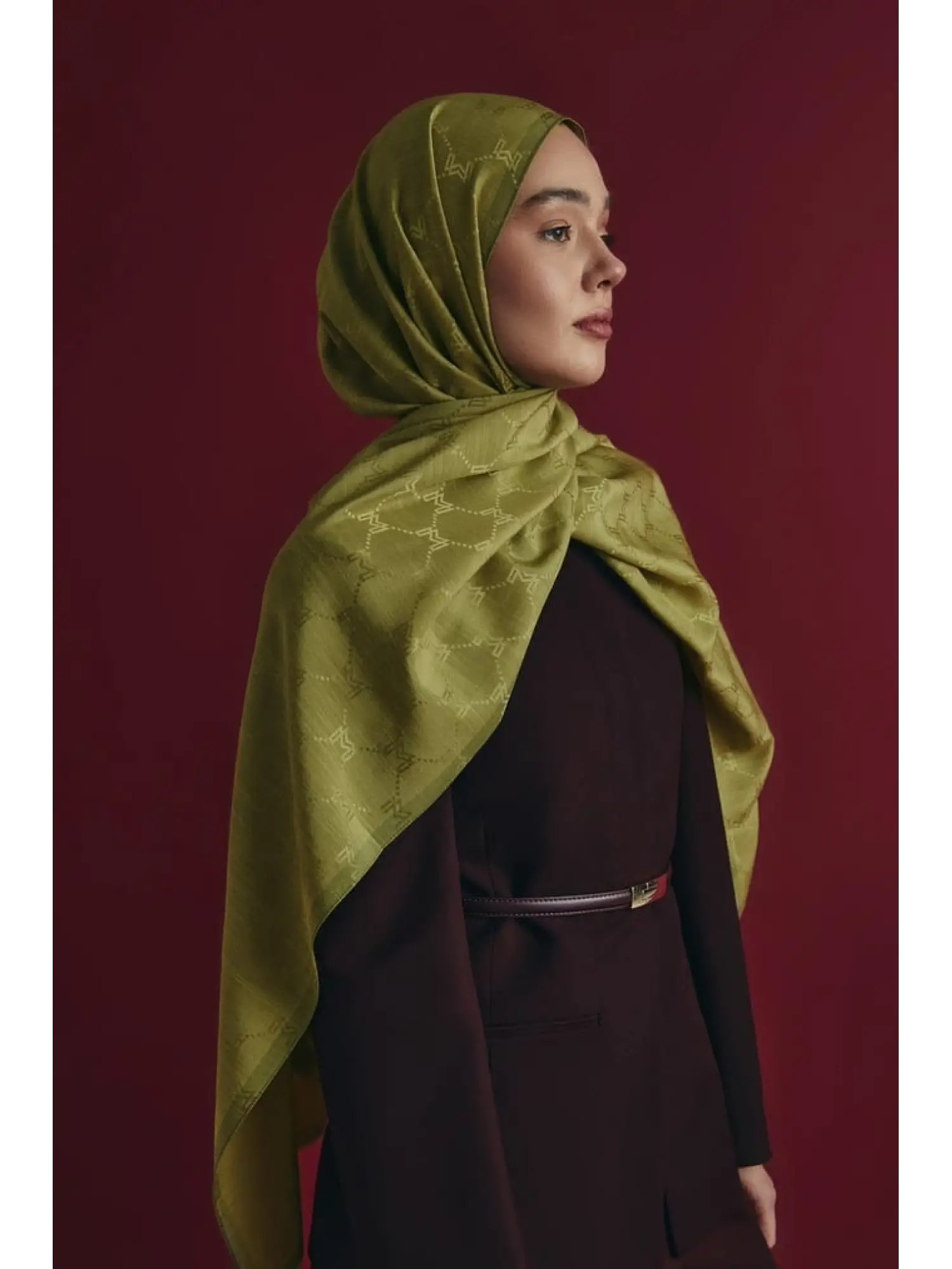 YEŞİL Maisa Neda Jakarlı Pamuk İpek Şal 70x190