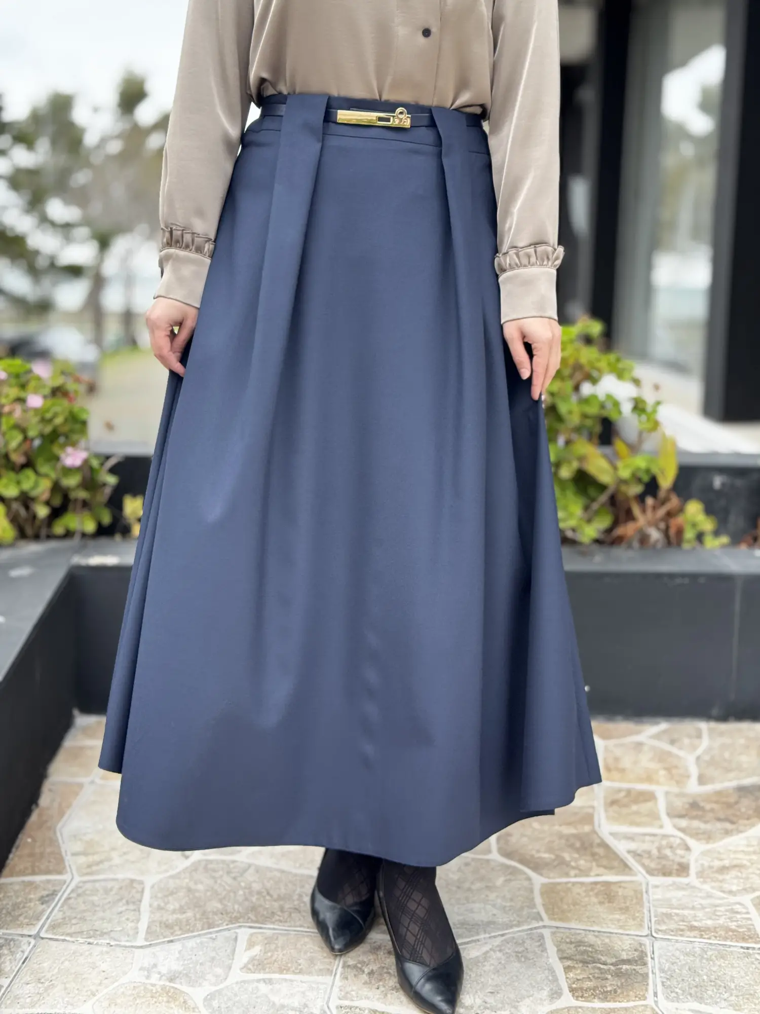 Ghisa Kemerli Pile Detaylı Etek G5385