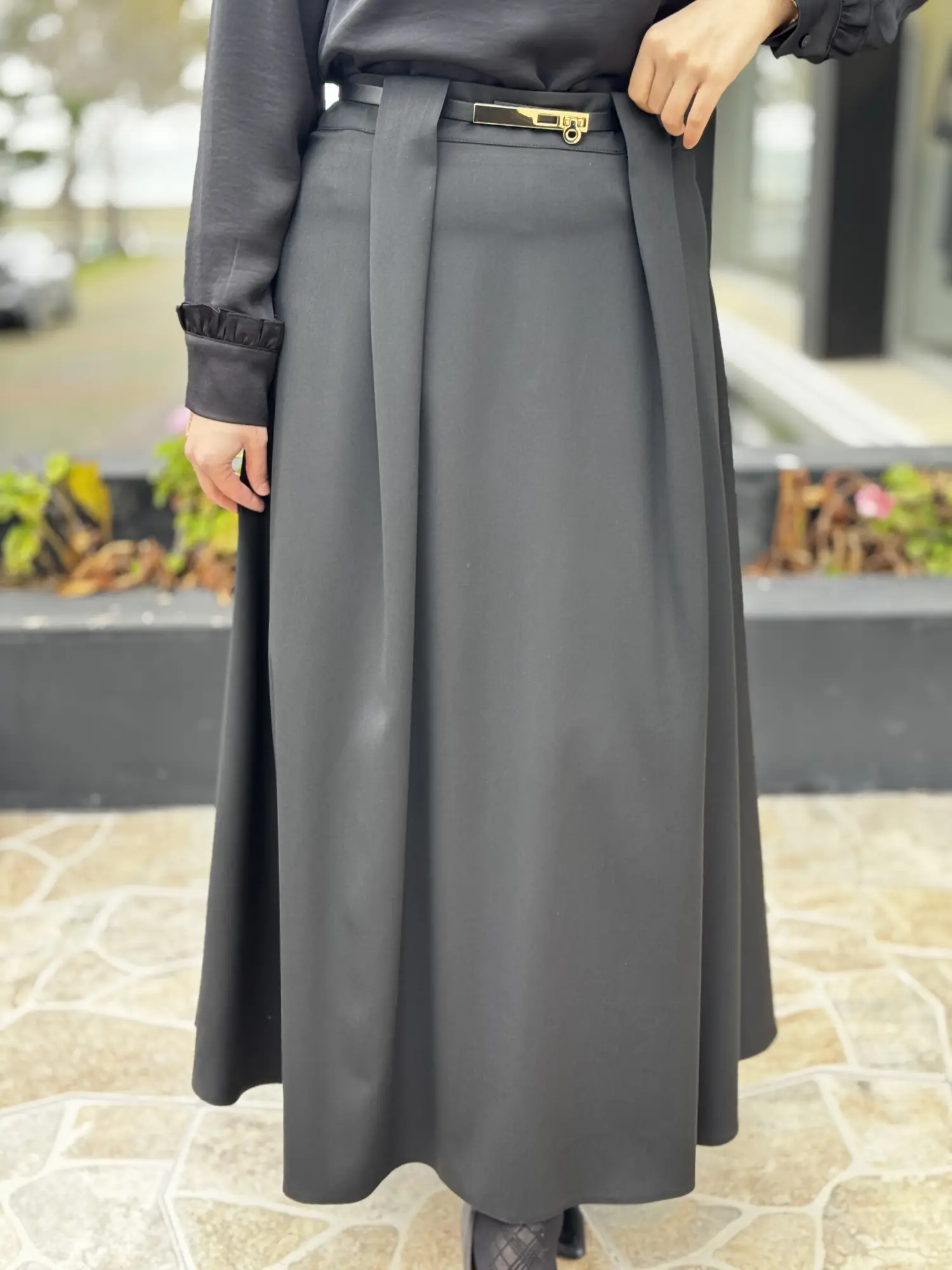 Ghisa Kemerli Pile Detaylı Etek G5385