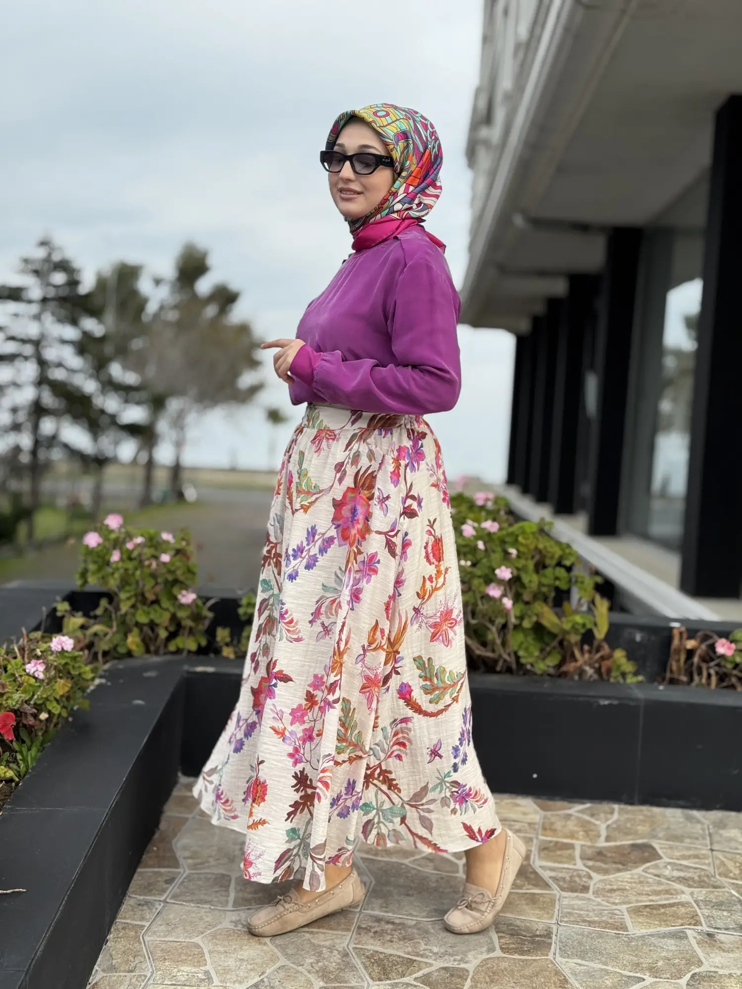 Ghisa Botanik Desenli Vual Kloş Etek G5390