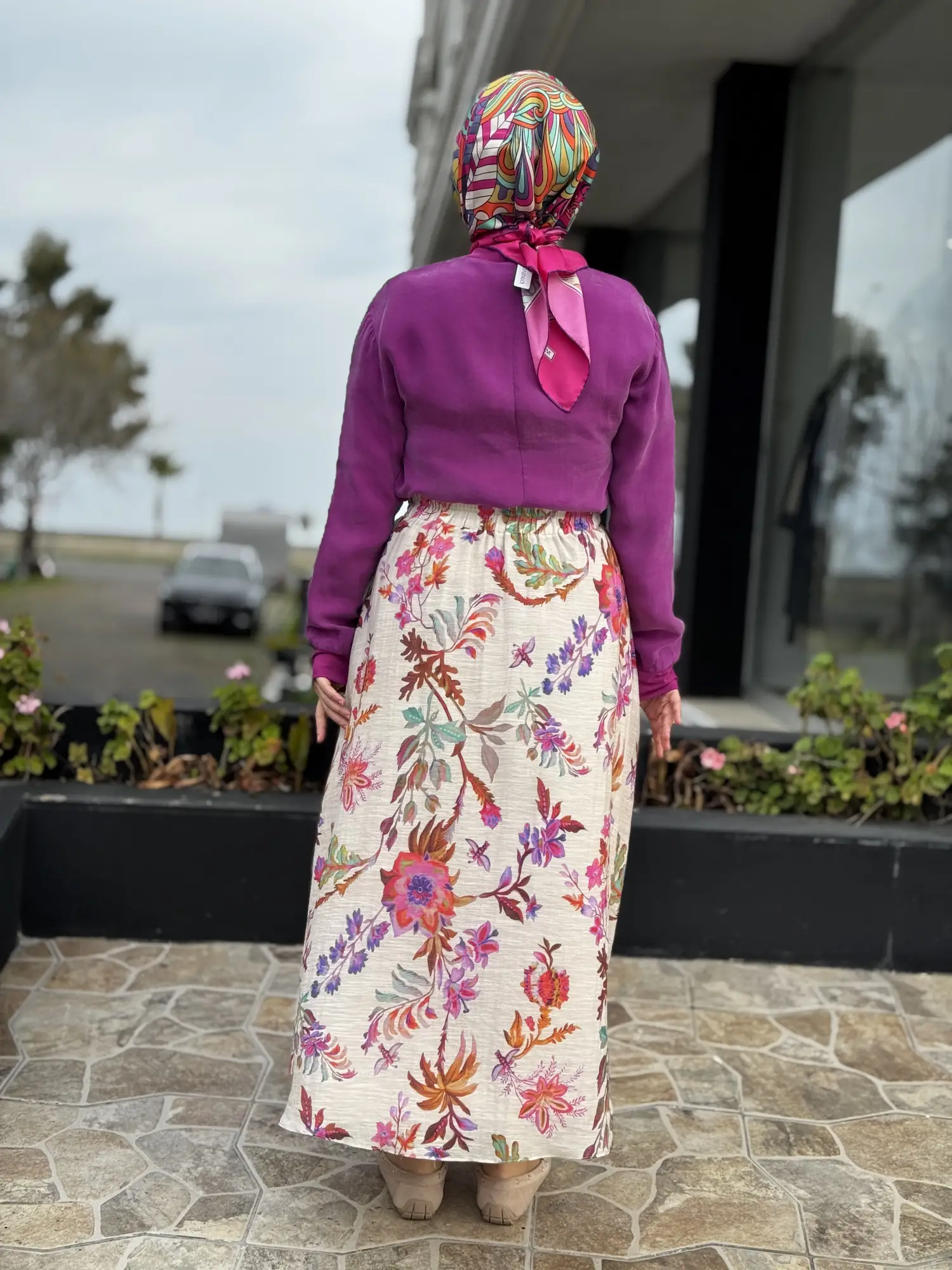 Ghisa Botanik Desenli Vual Kloş Etek G5390