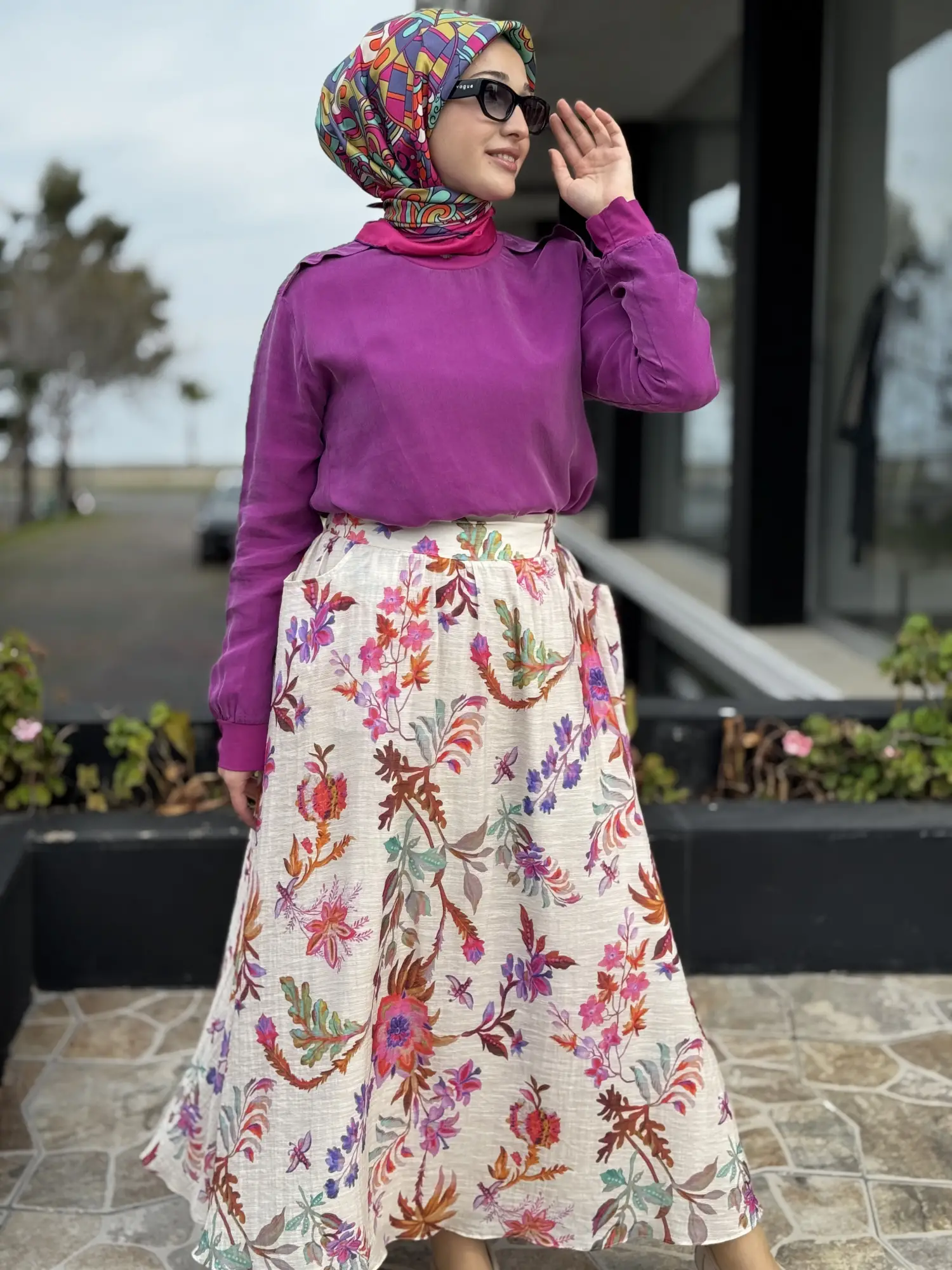 Ghisa Botanik Desenli Vual Kloş Etek G5390