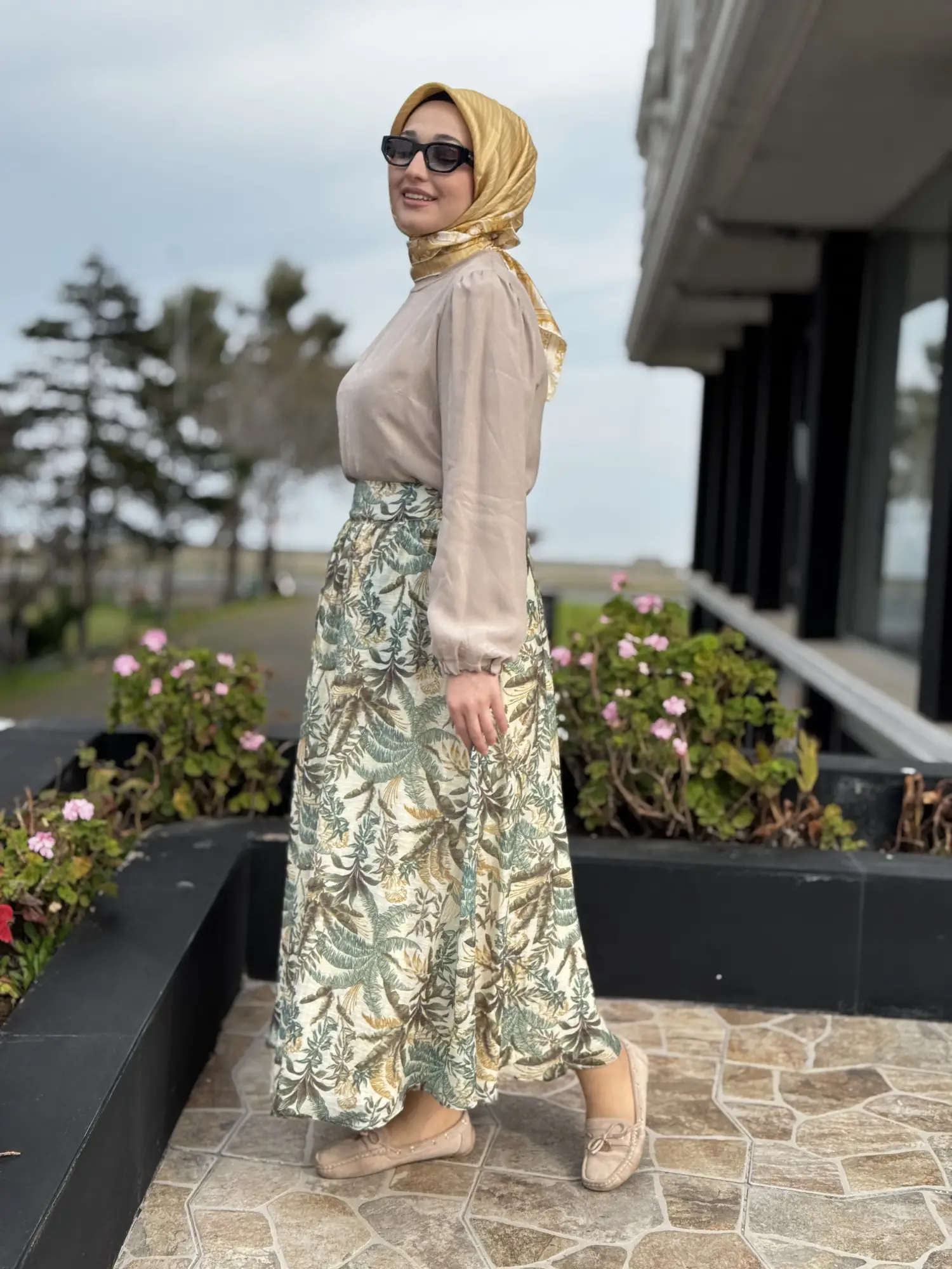 Ghisa Botanik Desenli Vual Kloş Etek G5390