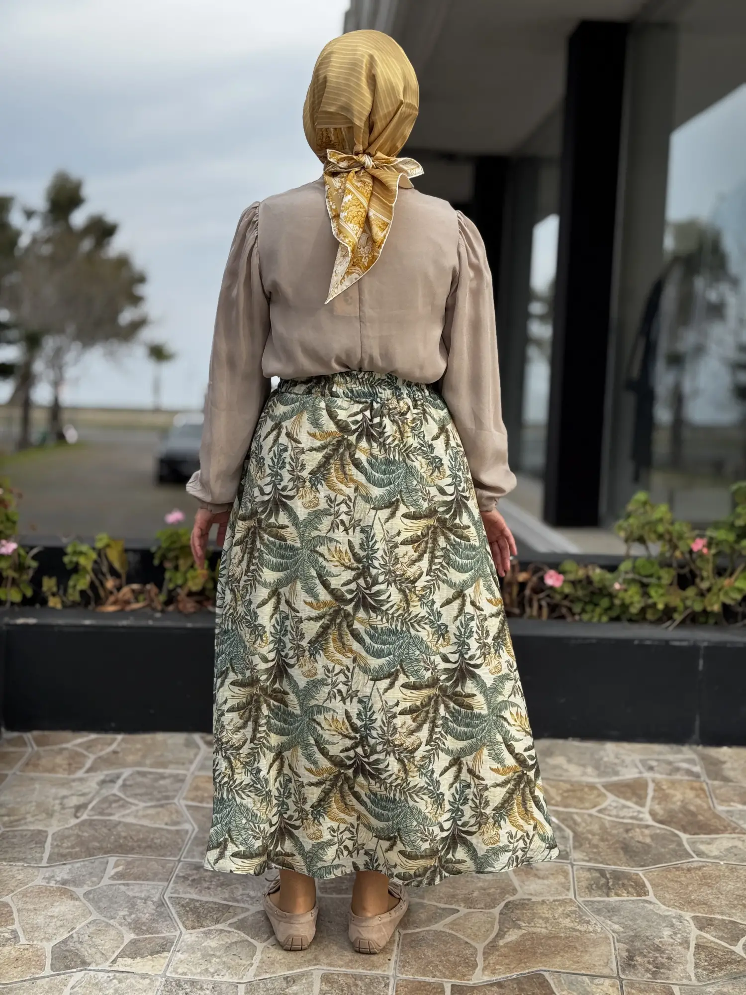 Ghisa Botanik Desenli Vual Kloş Etek G5390