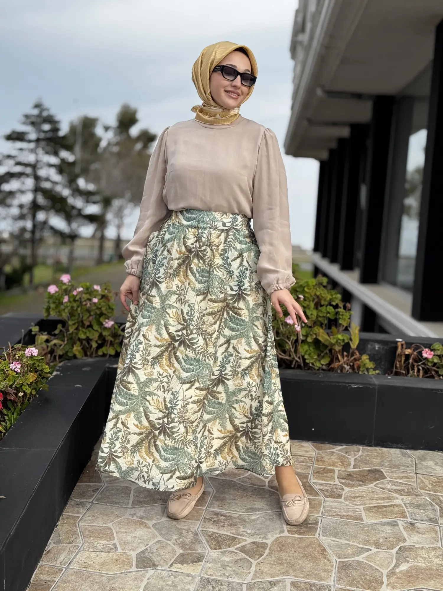 Ghisa Botanik Desenli Vual Kloş Etek G5390