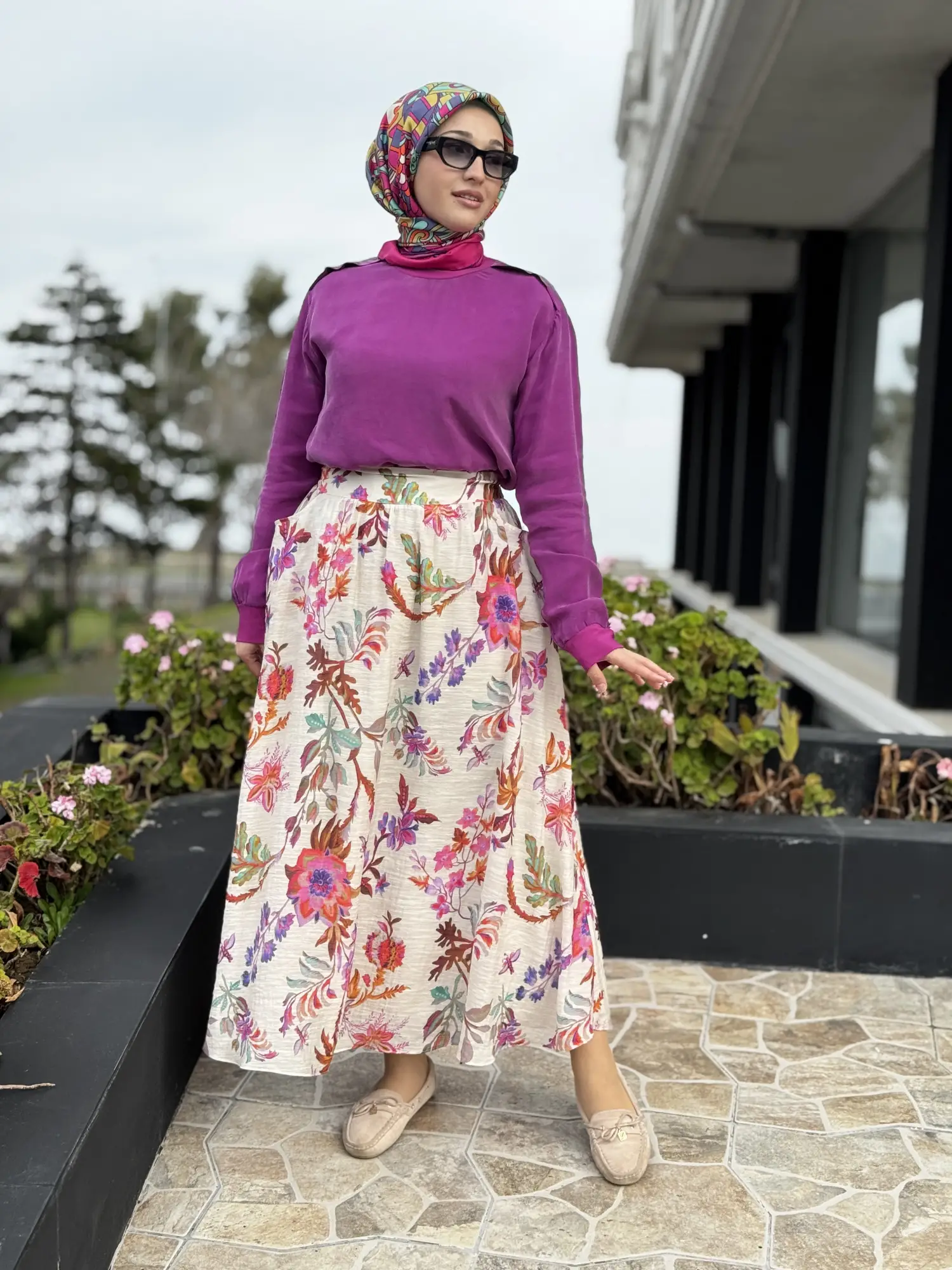 GHİSA Botanik Desenli Vual Kloş Etek