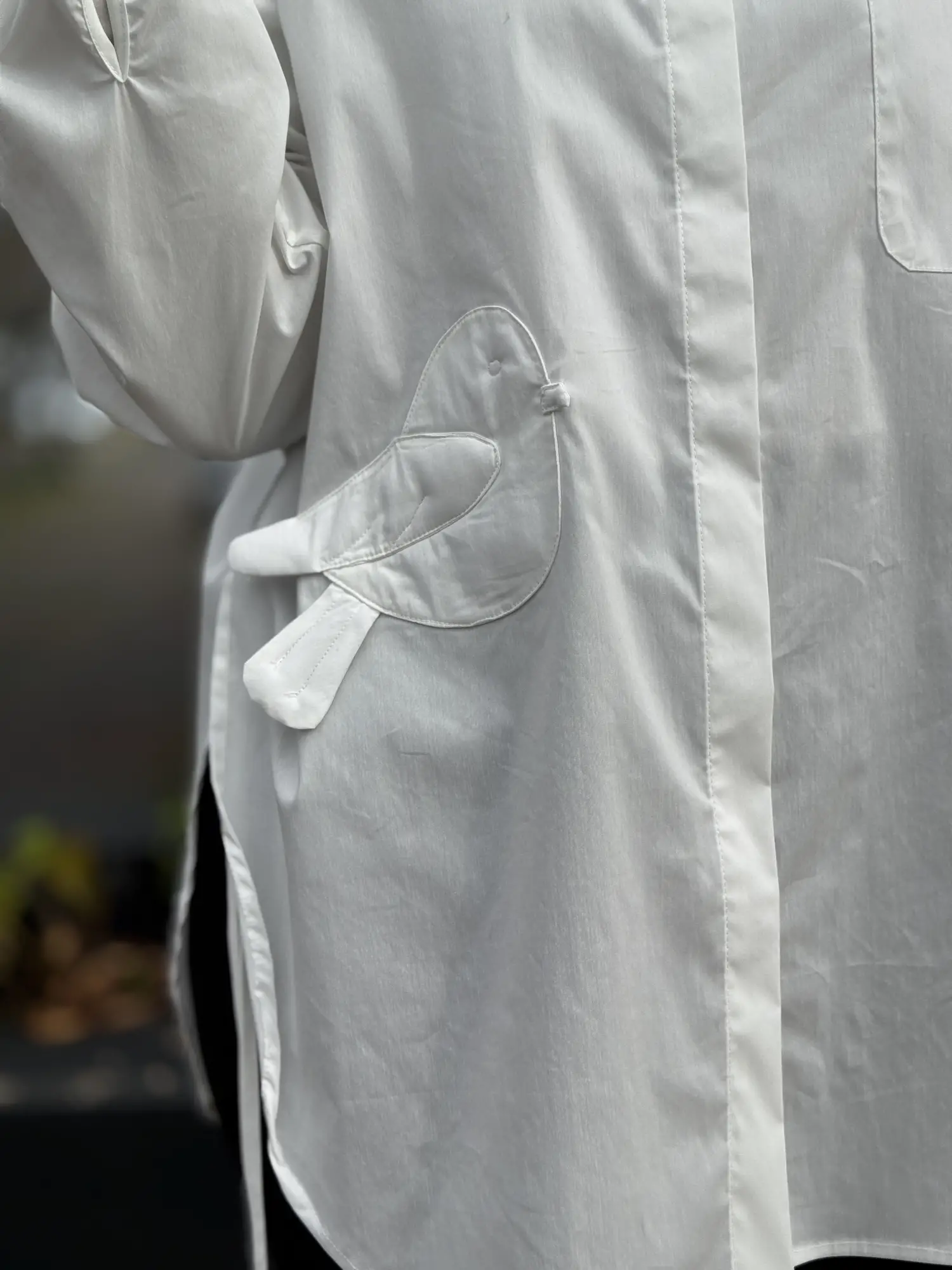 Ghisa Kuş Desenli Yandan Bağcıklı Poplin Gömlek G4197