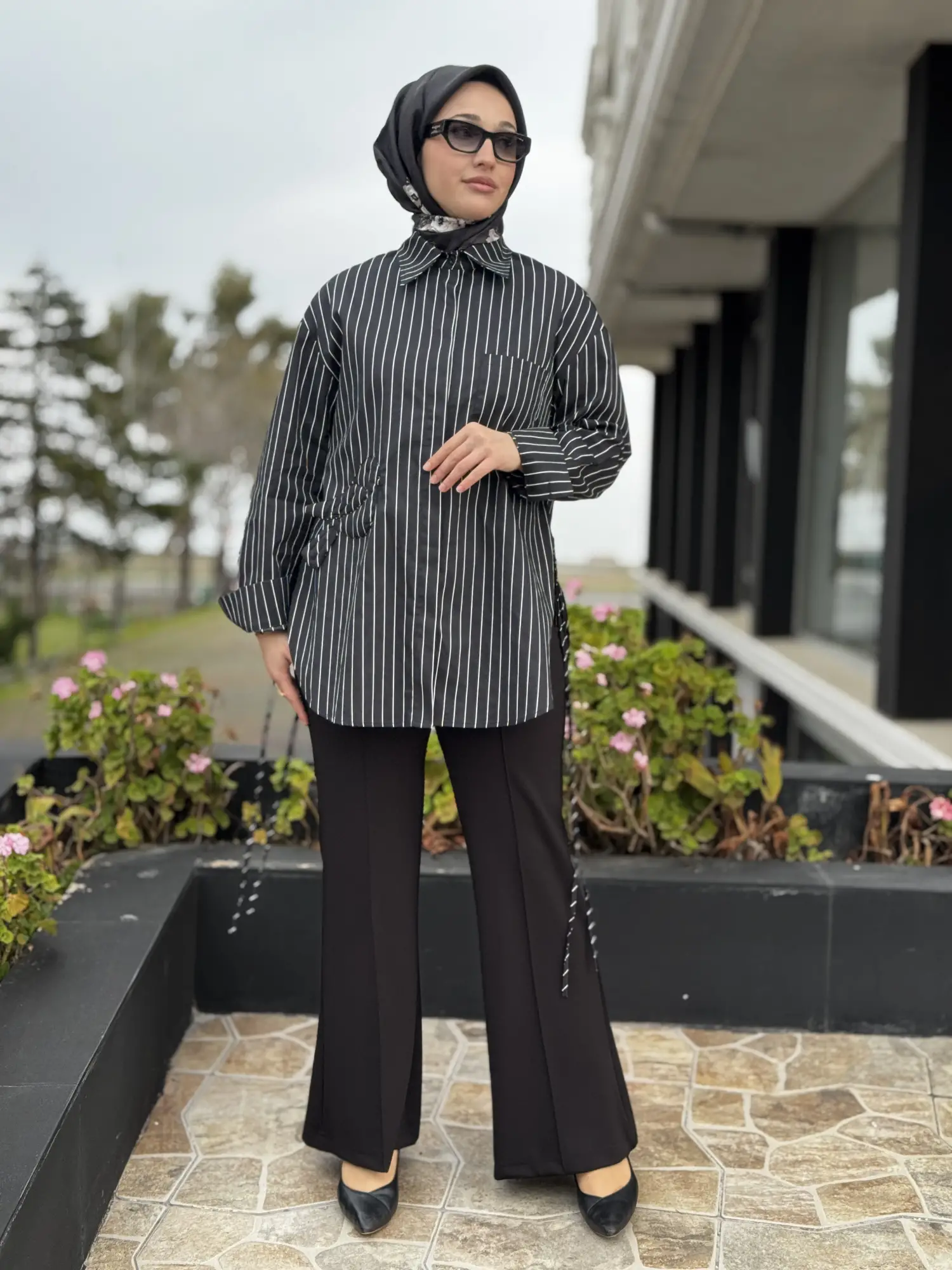 Ghisa Kuş Desenli Yandan Bağcıklı Poplin Gömlek G4197