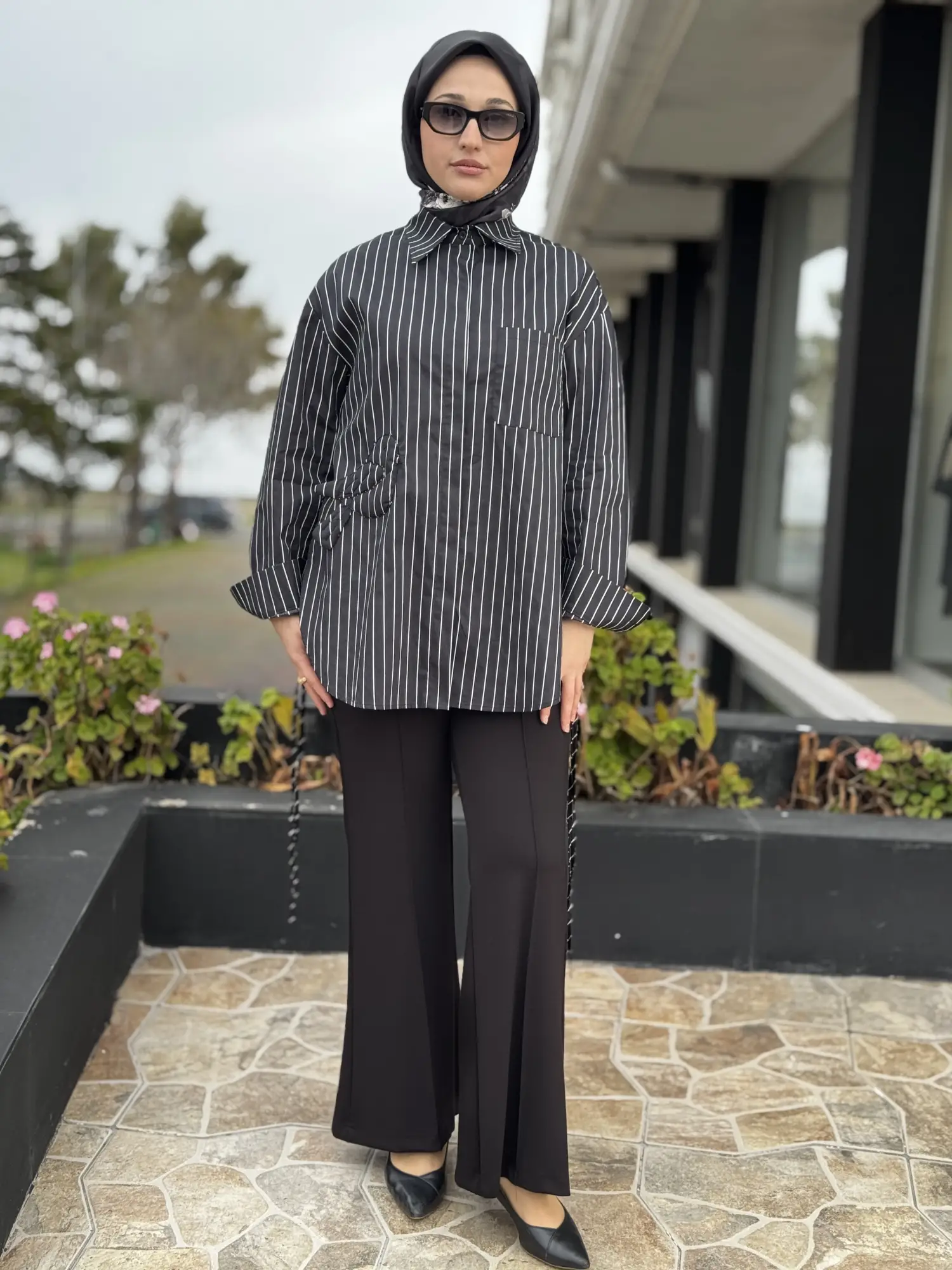 Ghisa Kuş Desenli Yandan Bağcıklı Poplin Gömlek G4197