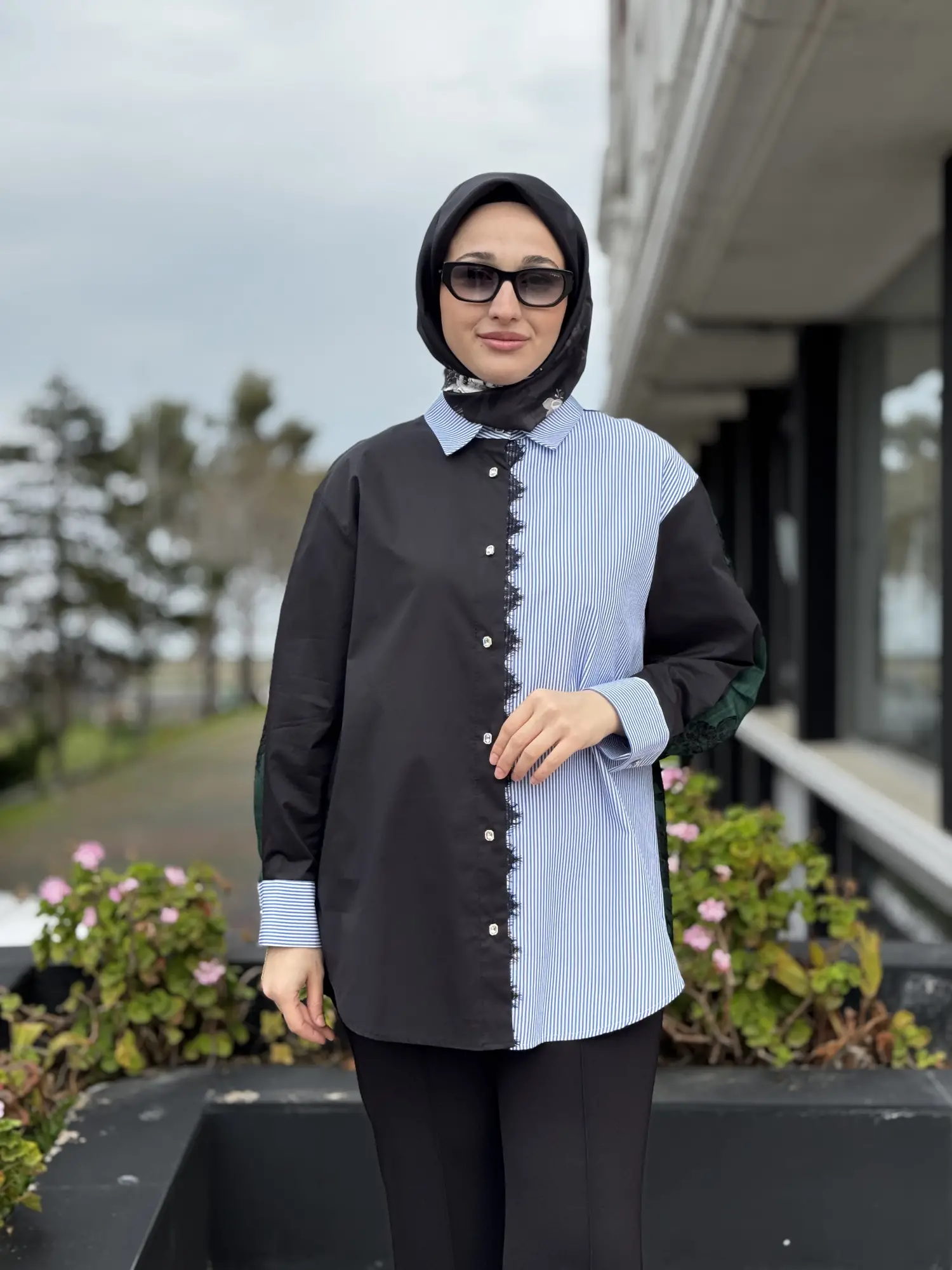 Ghisa Çizgili Kumaş Kombinli Gömlek G4311